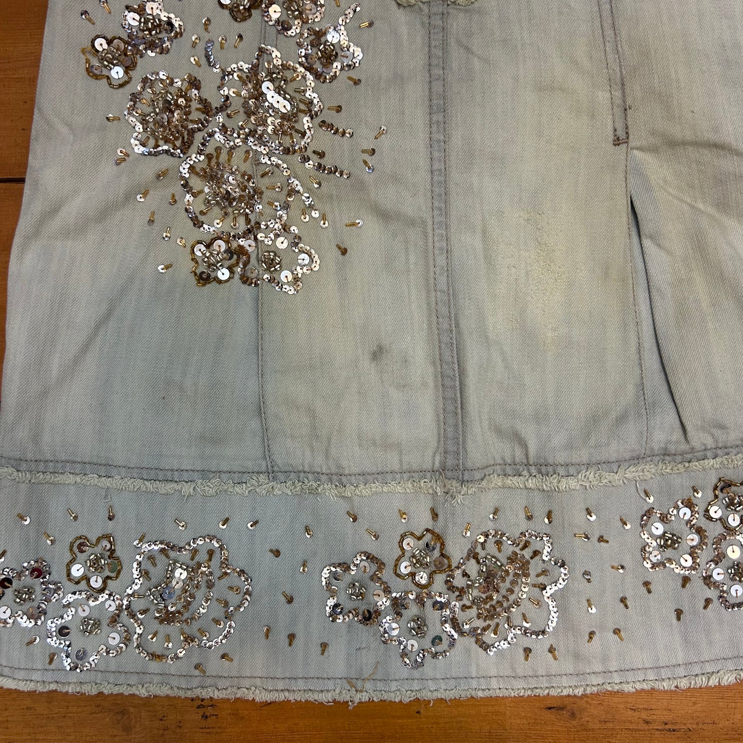 vintage 00s light wash sequin midi skirt