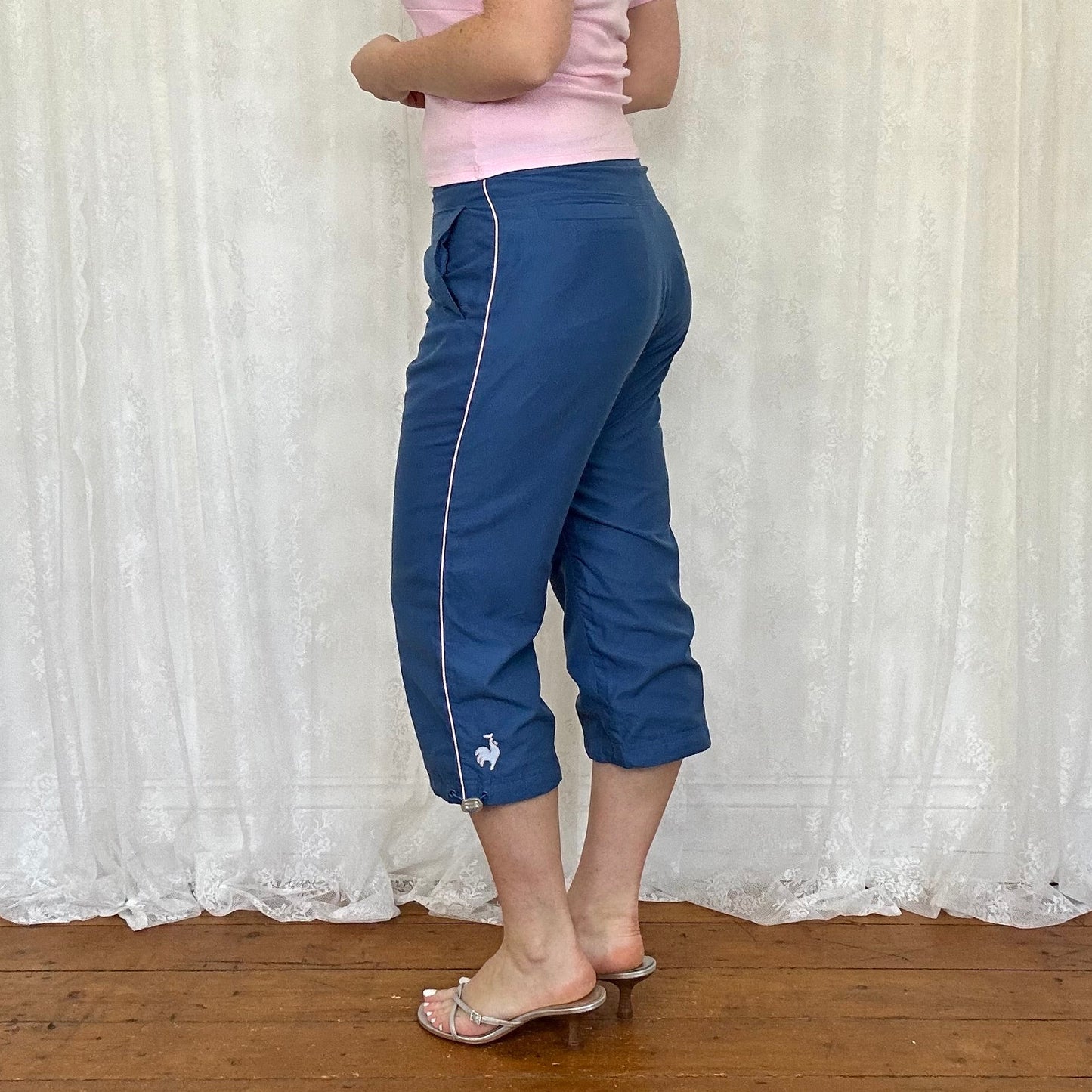 vintage 00s blue and pink sporty capri pants