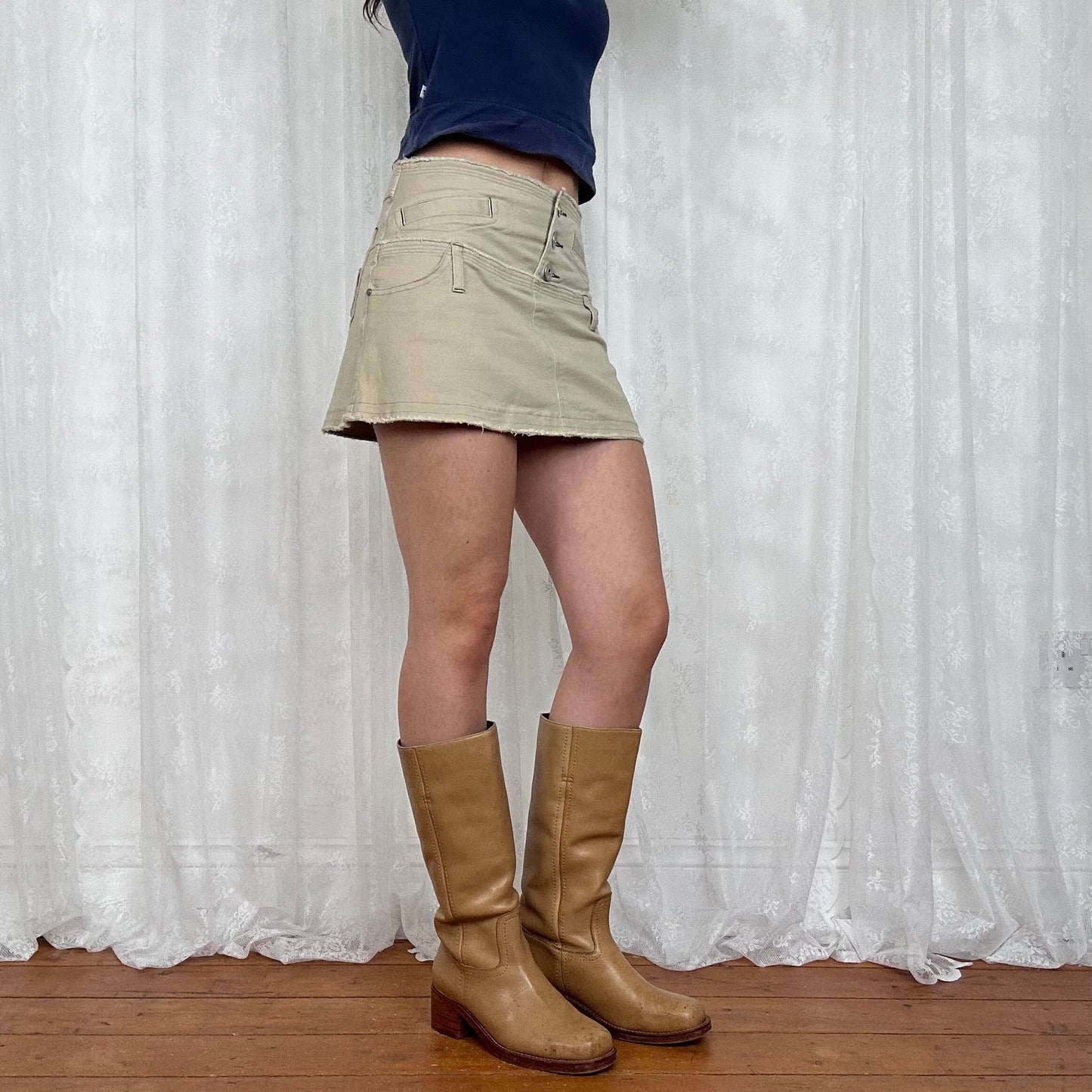 vintage 00s beige button up mini skirt