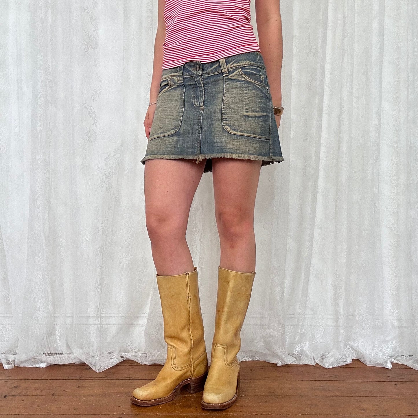 vintage 00s washed denim mini skirt