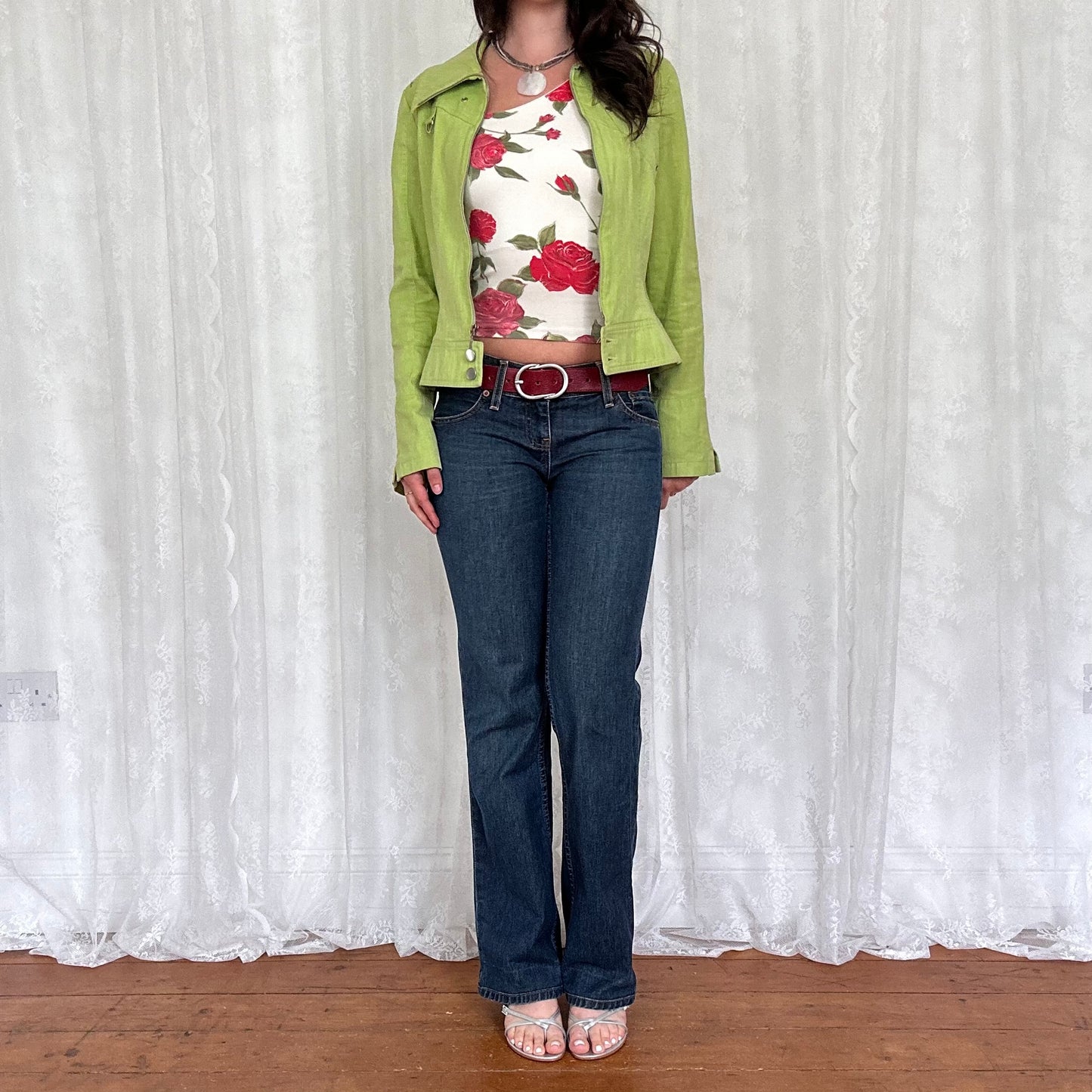 vintage 00s green zip up lightweight jacket