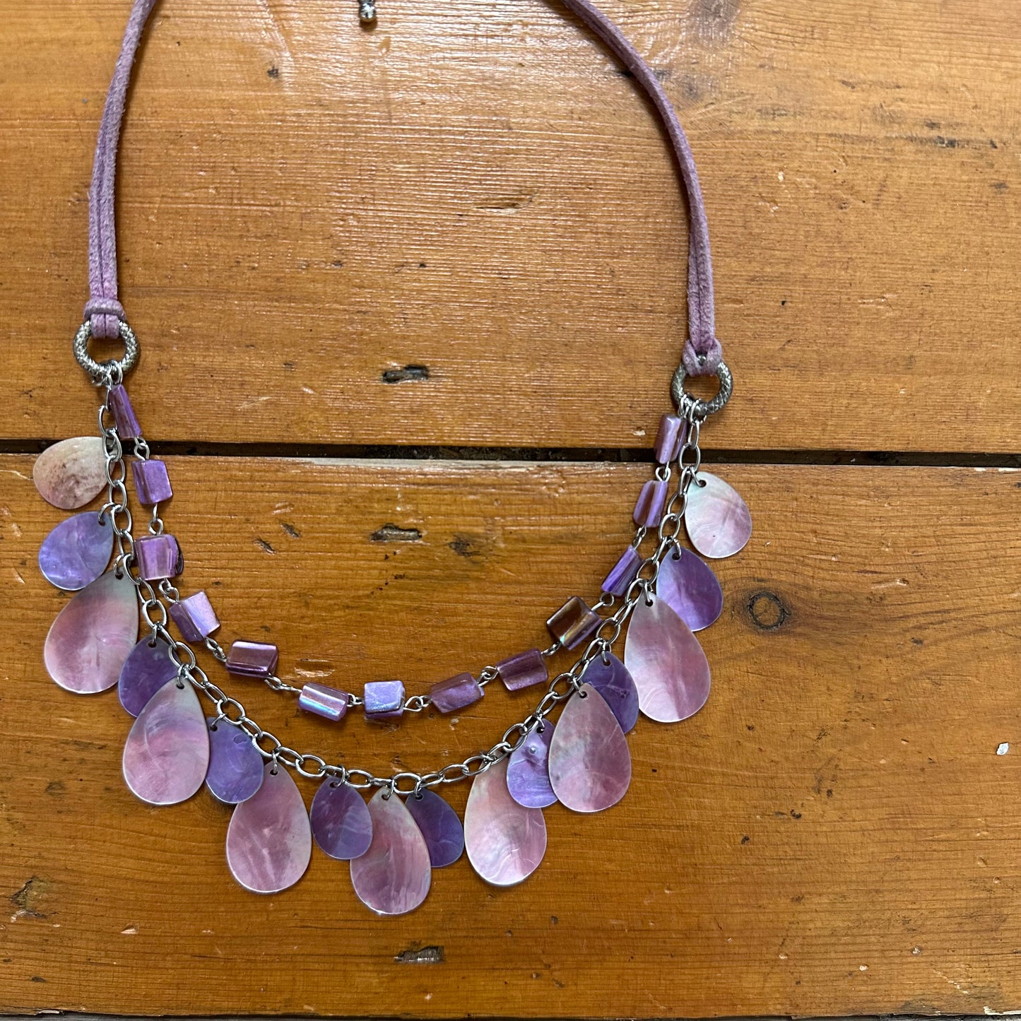 vintage 00s purple shell double layered necklace