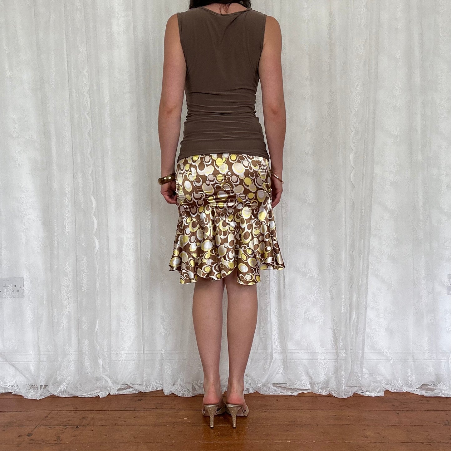 vintage 00s slinky brown ruched buckle top