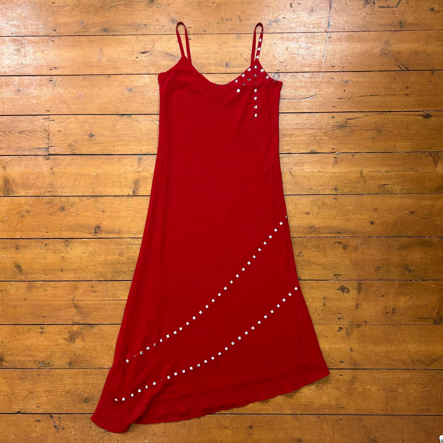 vintage 00s red stud detail midi dress
