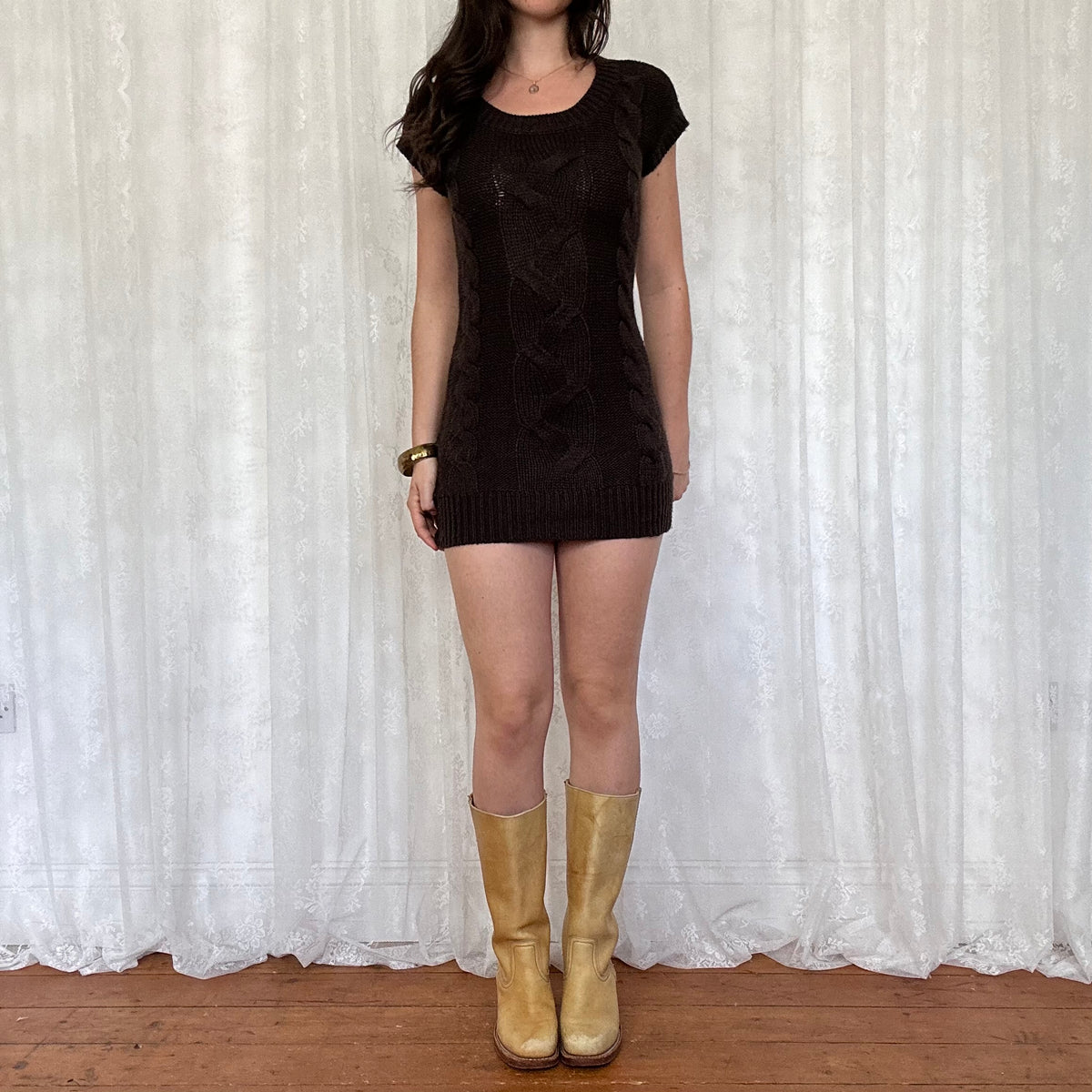 vintage 00s brown cable knit jumper dress