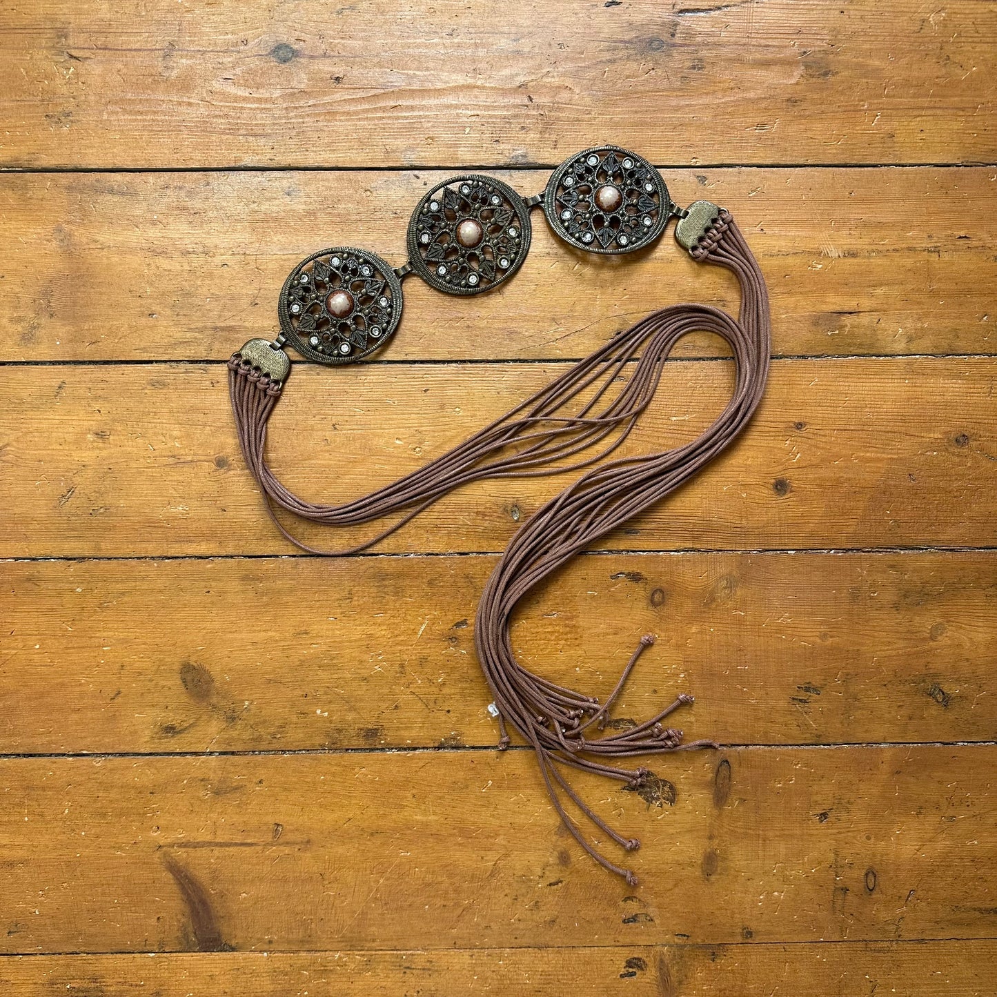 vintage 00s metal disc tassle belt