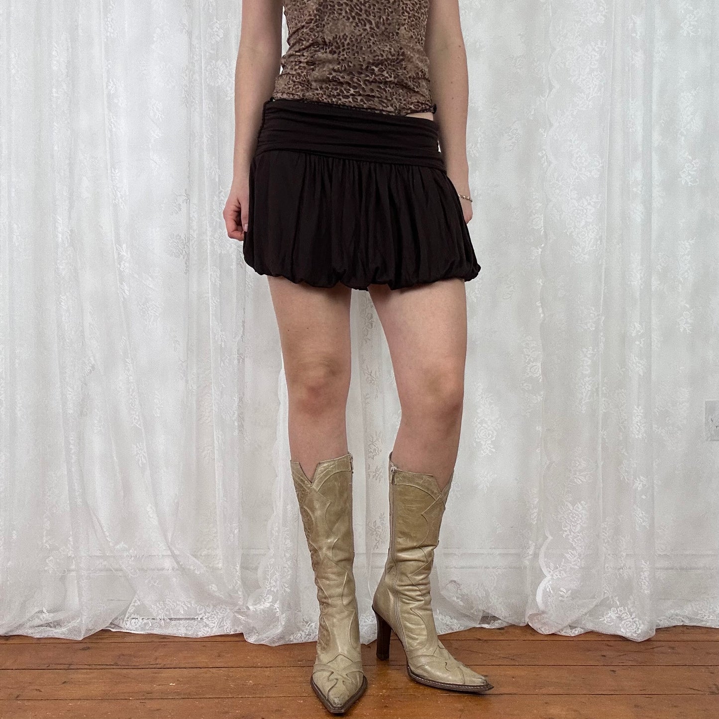vintage 00s dark brown bubble hem mini skirt