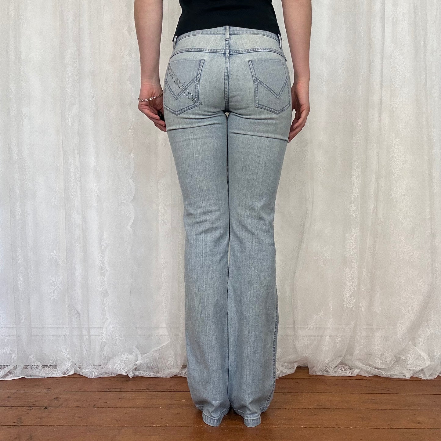 vintage 00s light wash diamante low rise jeans
