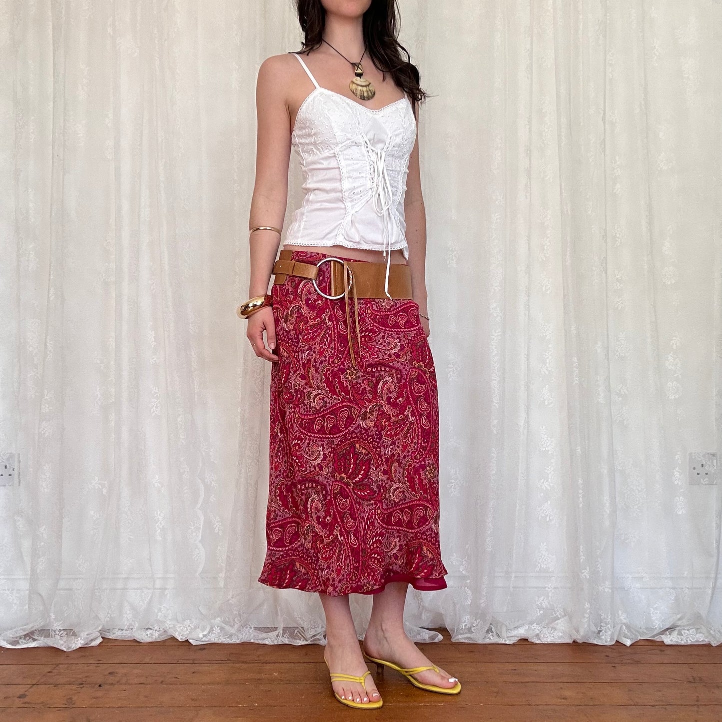vintage 00s white broderie tie front cami