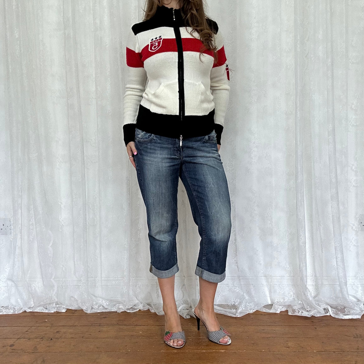 vintage 00s sport style dual zip up knit jumper