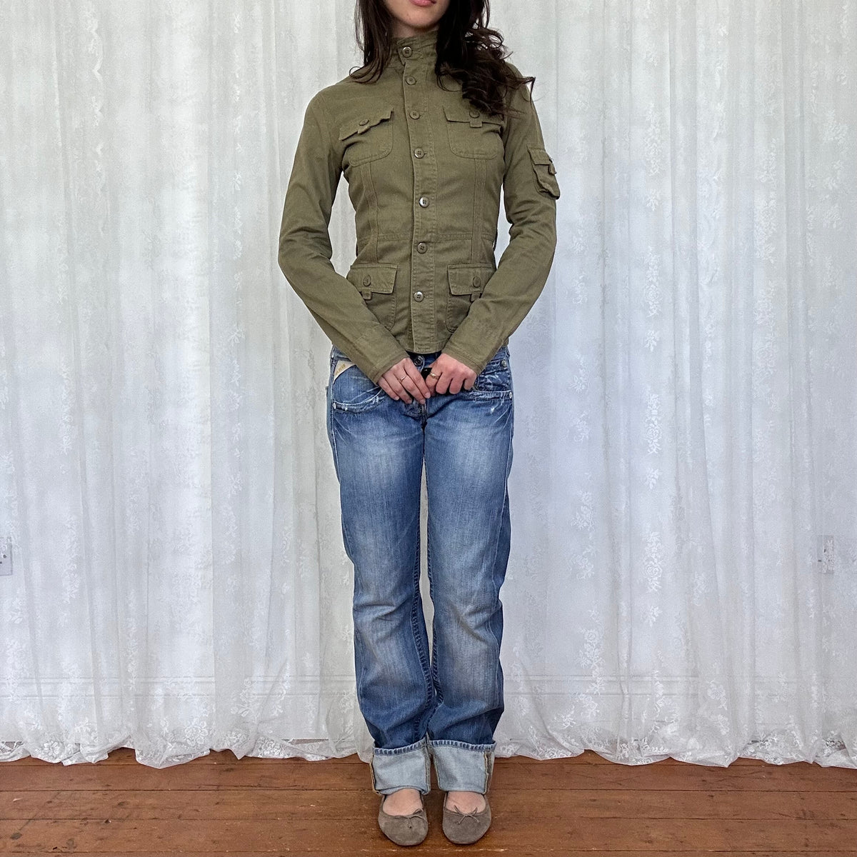 vintage 00s khaki fitted utility jacket