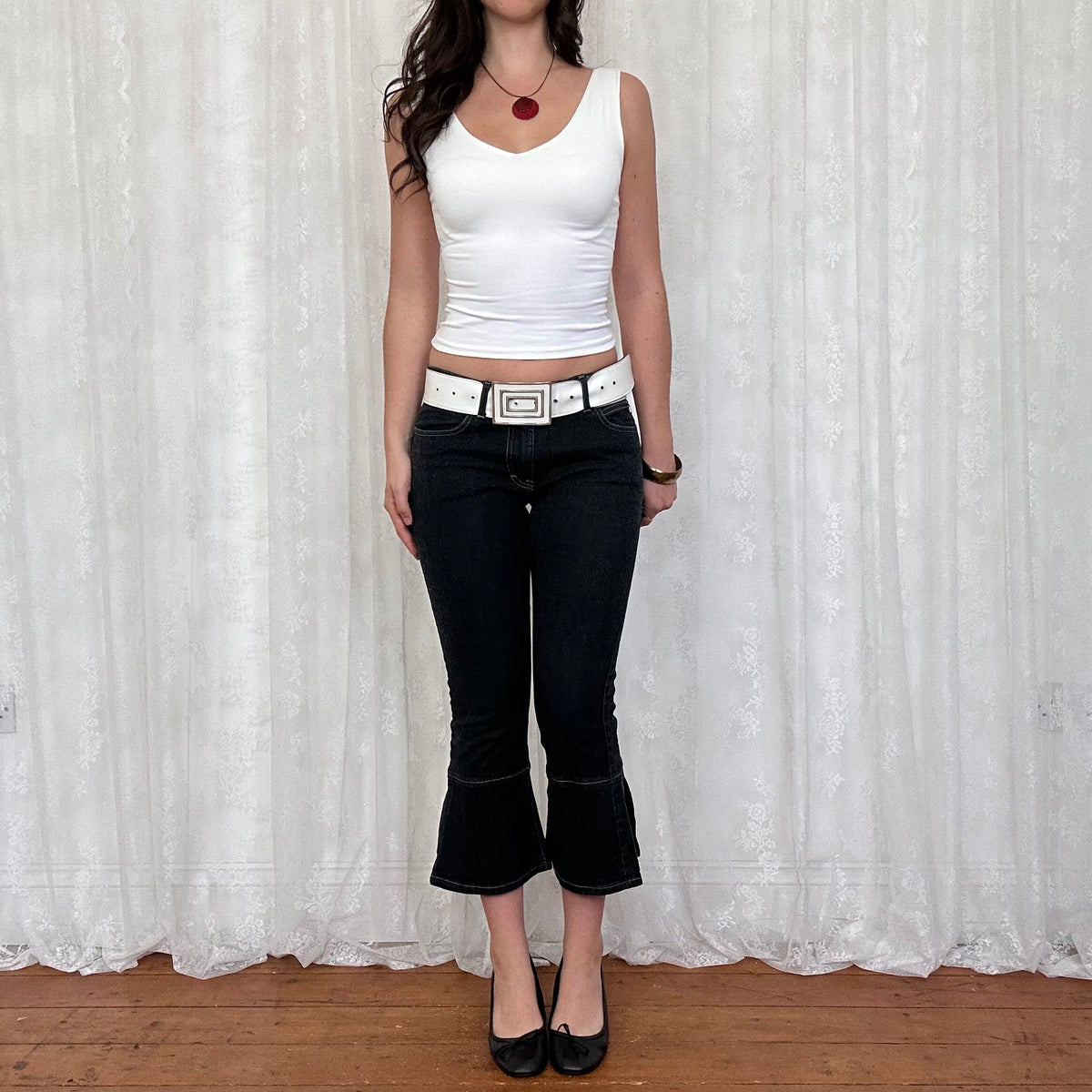 vintage 00s white tank top with lace up back