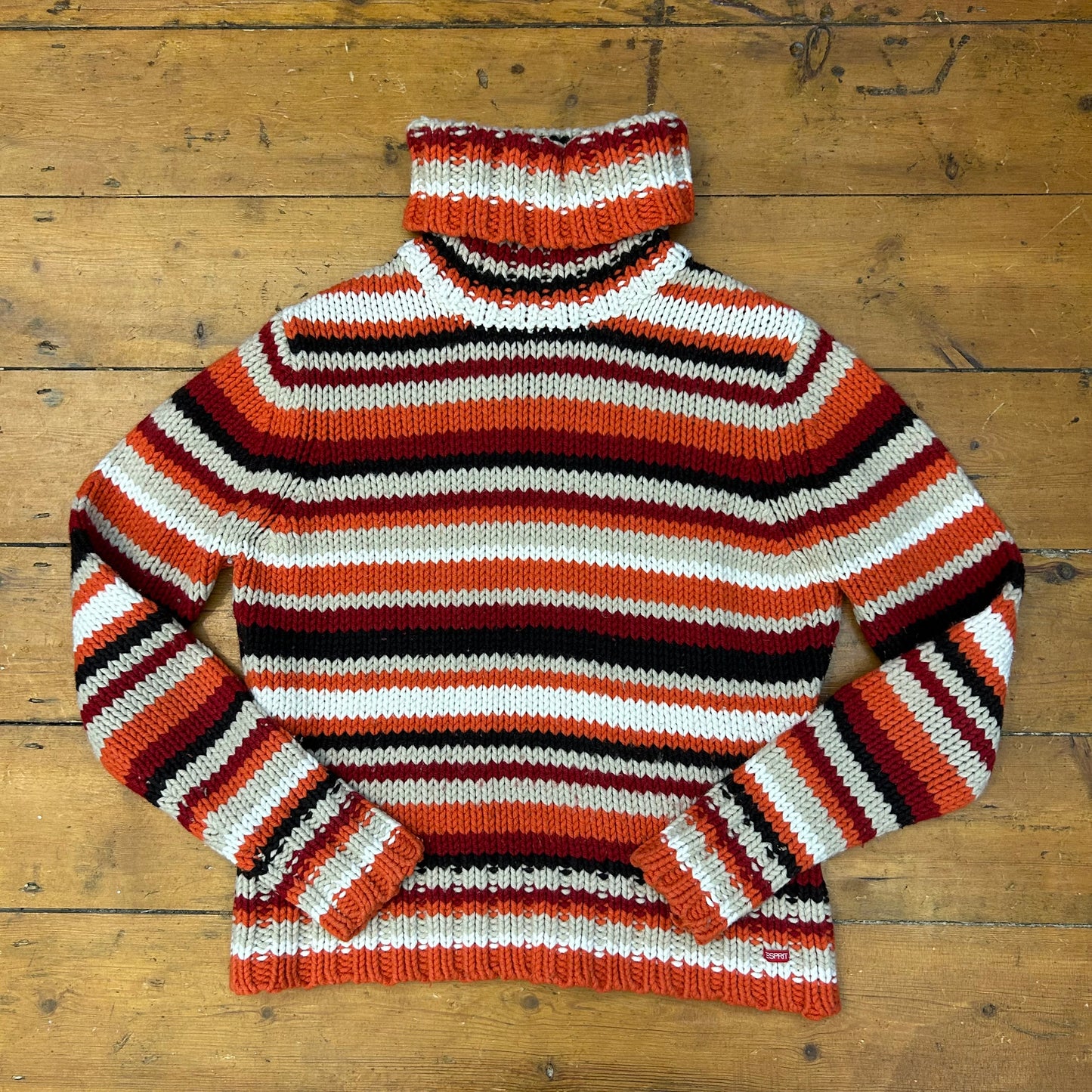 vintage 00s orange chunky striped turtleneck jumper