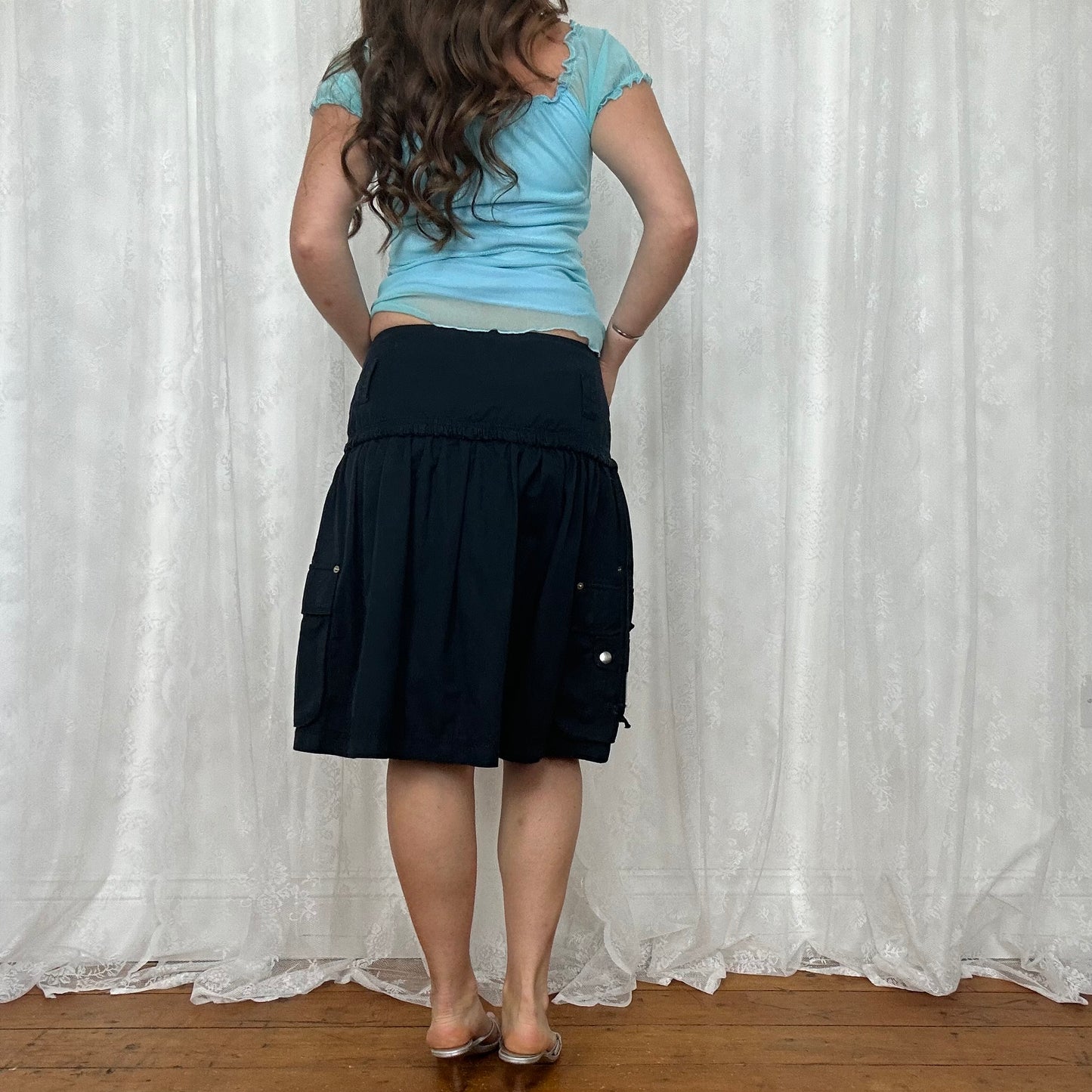 vintage 00s navy button down cargo skirt