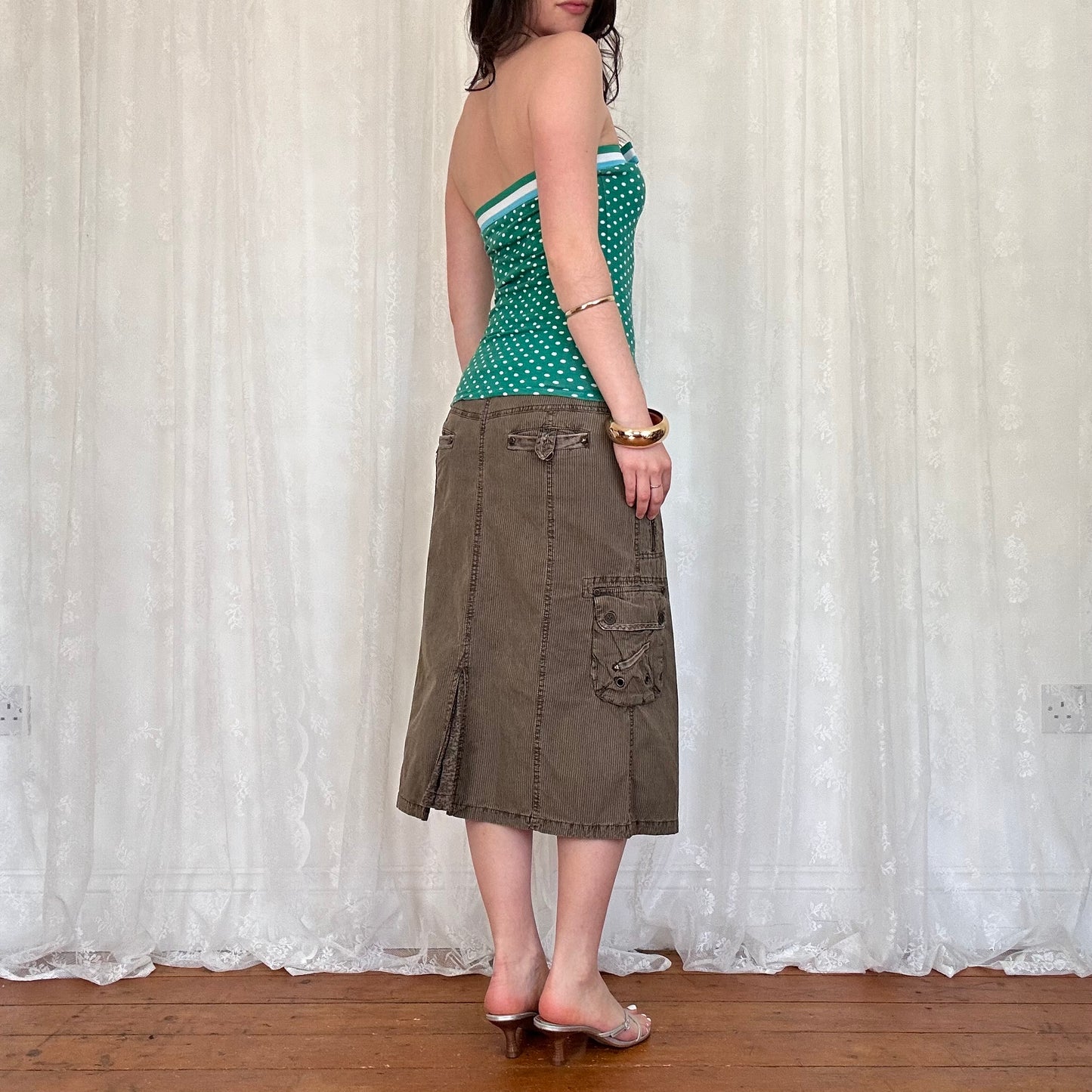 vintage 00s green polka dot strapless top