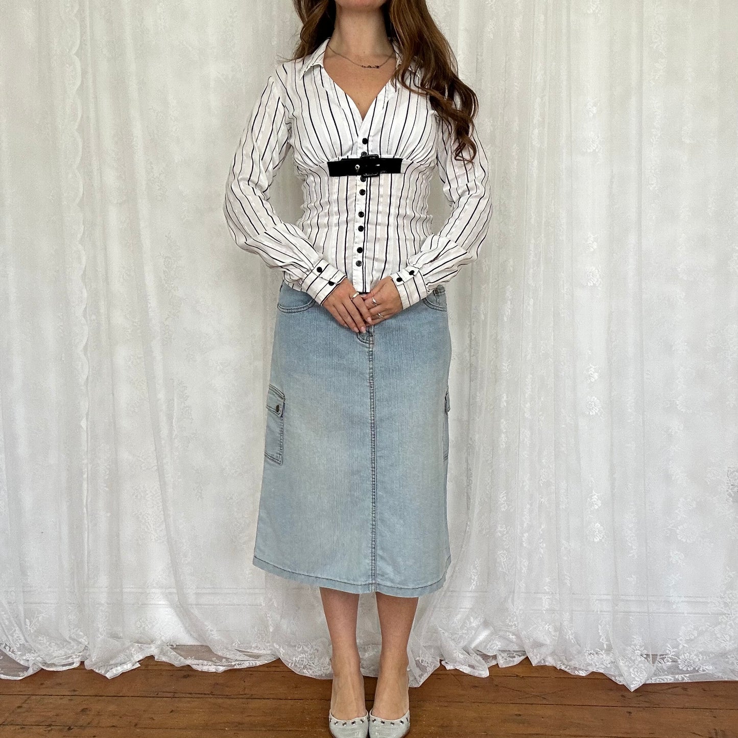 vintage 00s white pinstripe long sleeve shirt