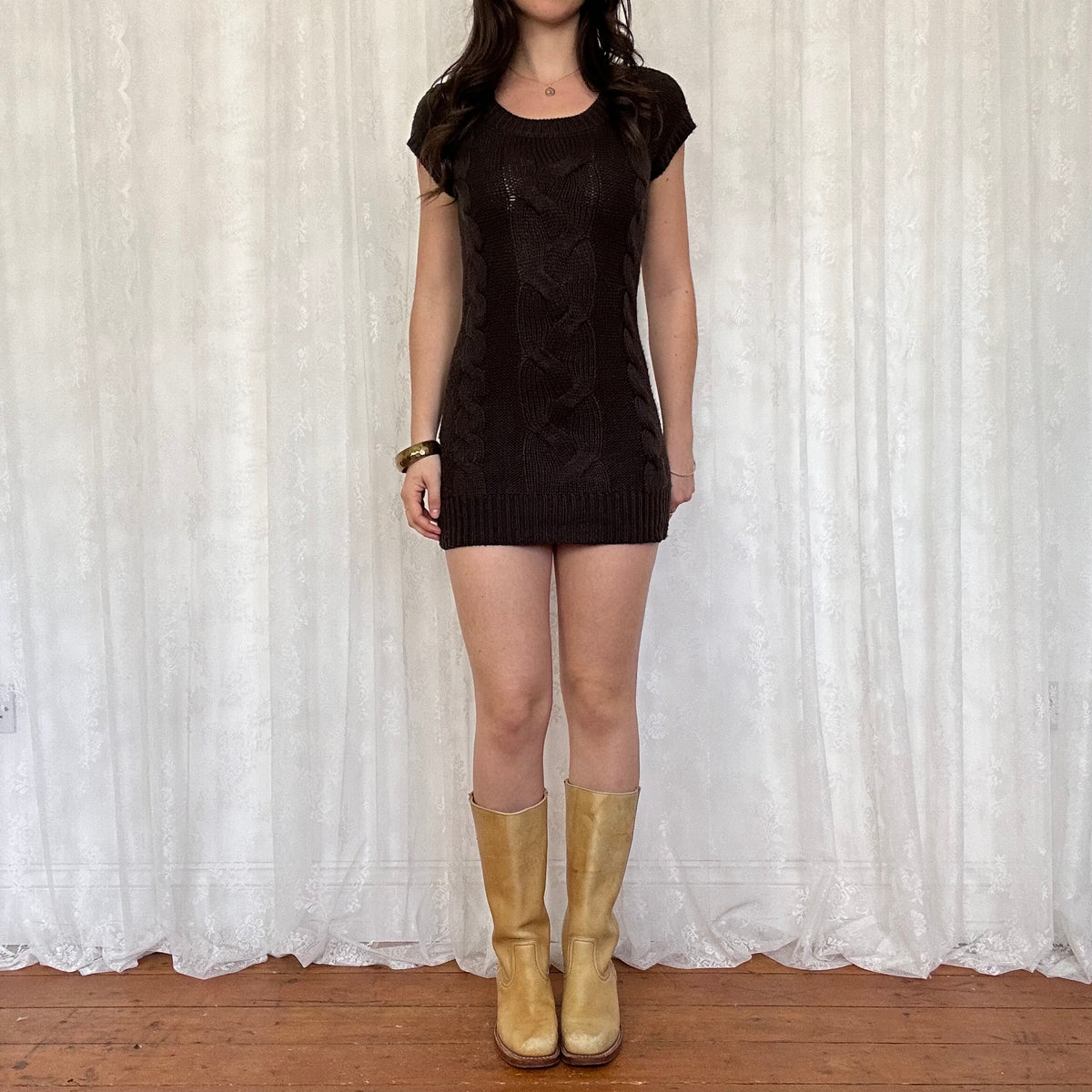 vintage 00s brown cable knit jumper dress