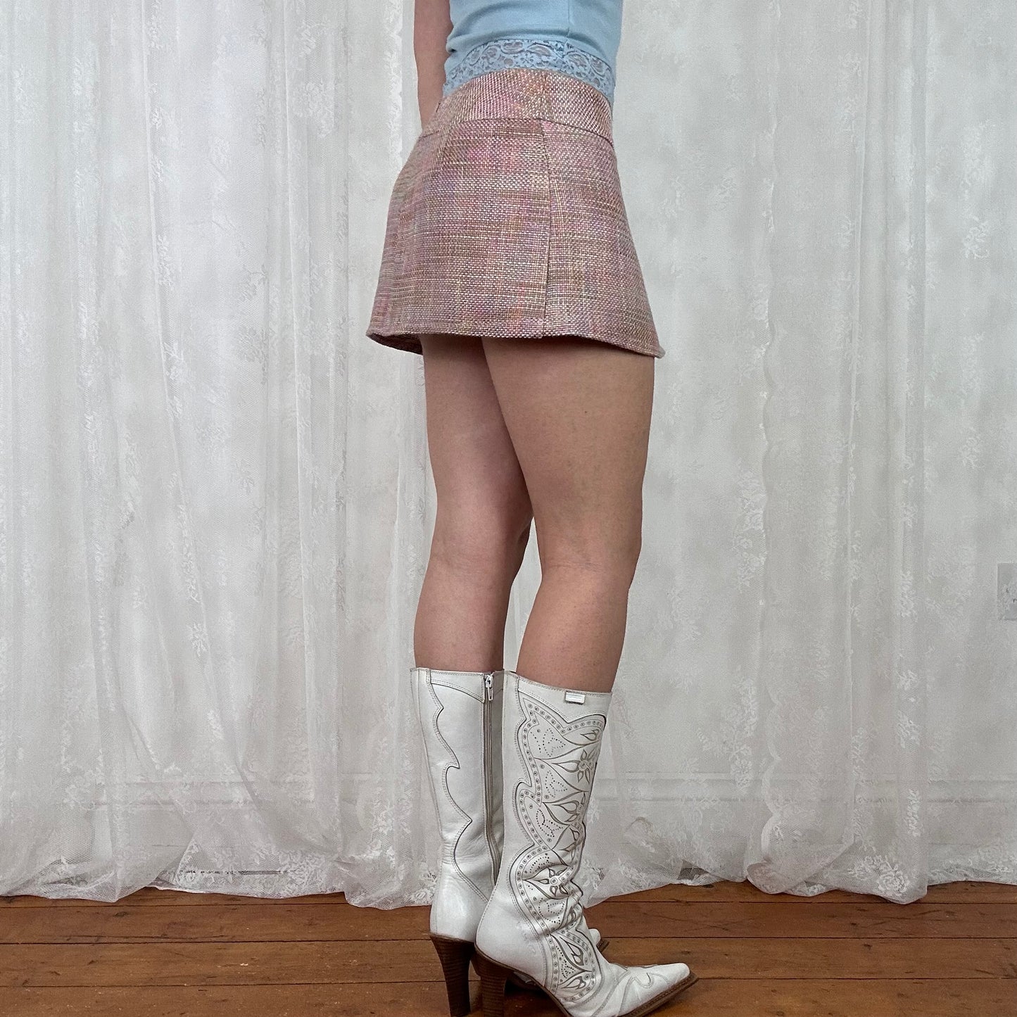 vintage 00s pink tweed mini skirt