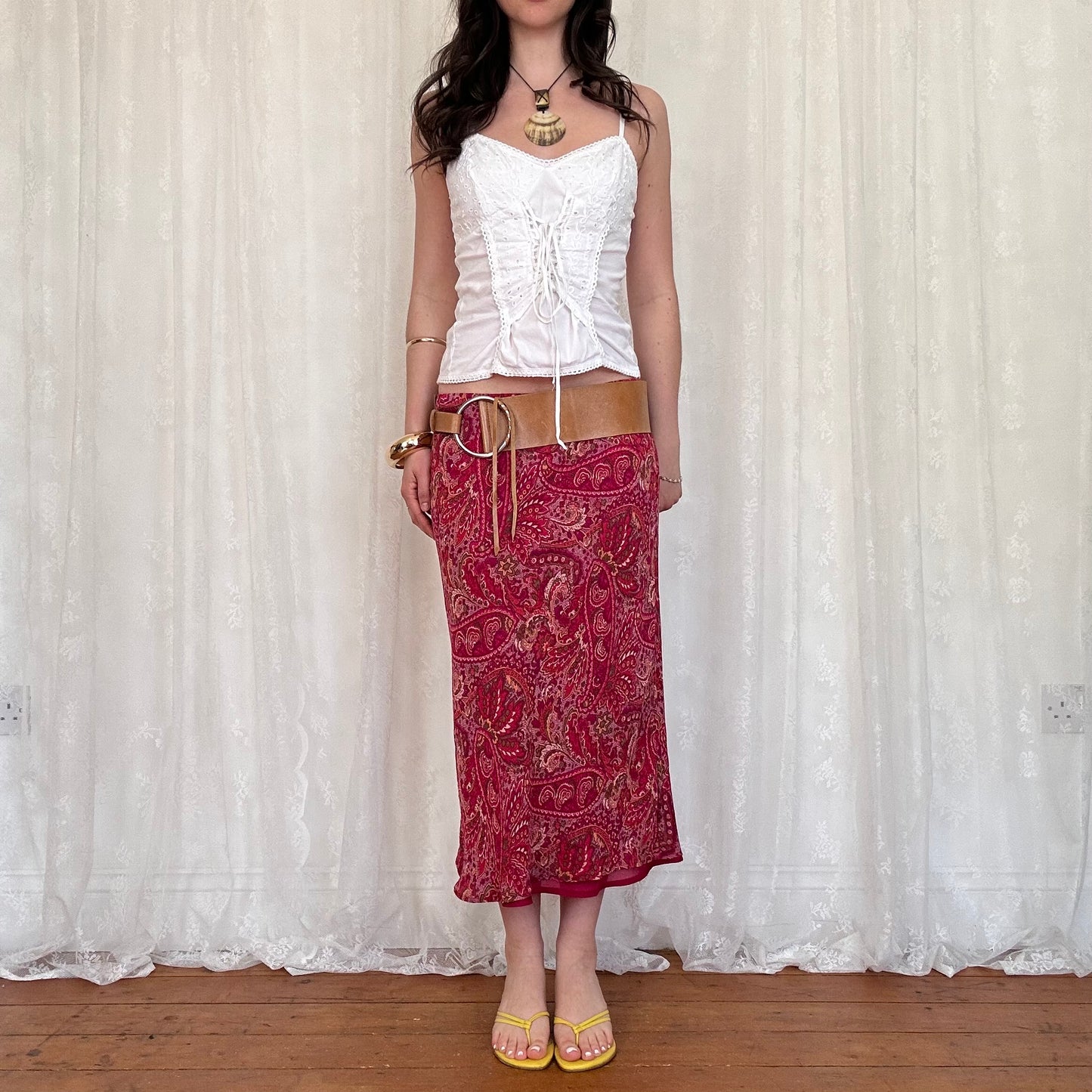 vintage 00s white broderie tie front cami