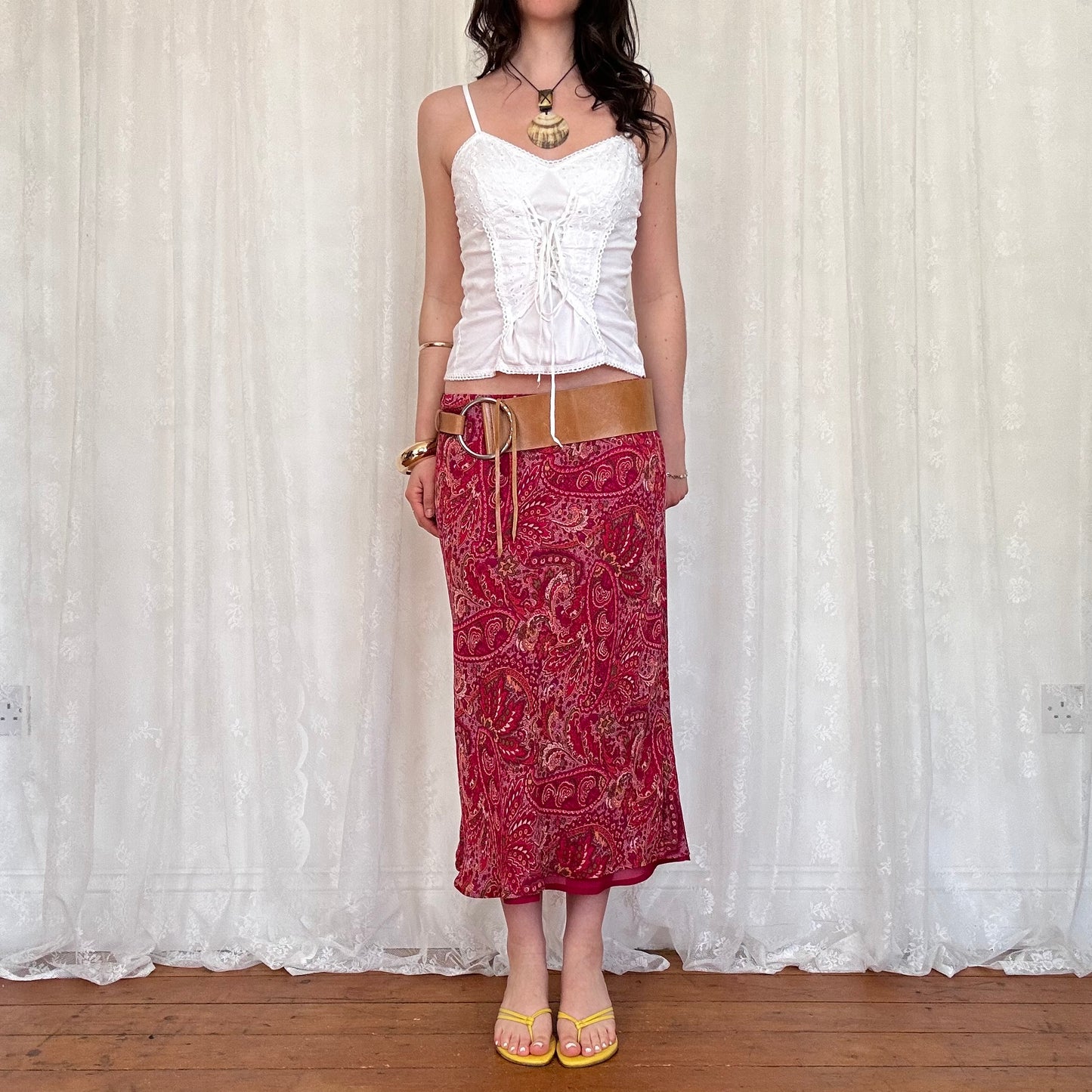 vintage 00s white broderie tie front cami