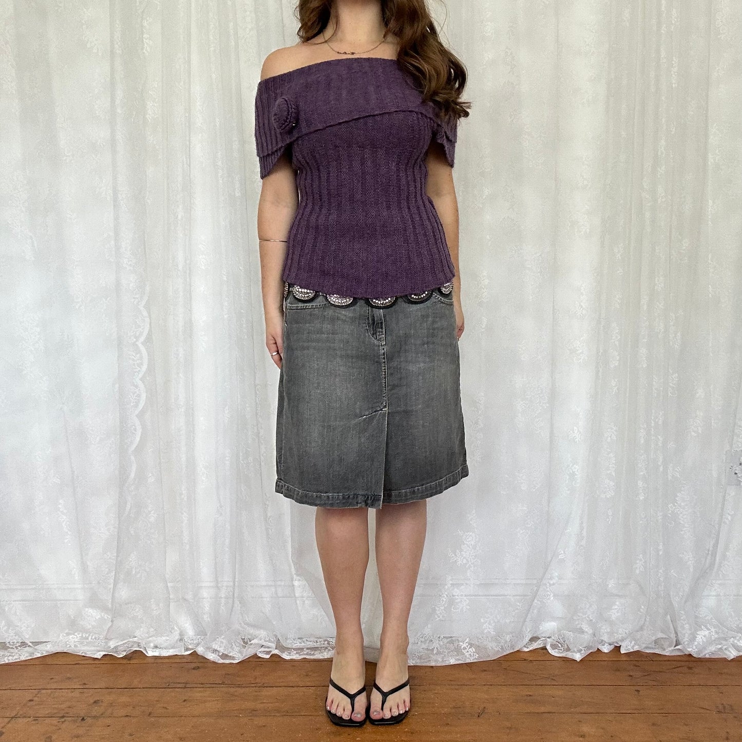vintage 00s grey denim midi skirt