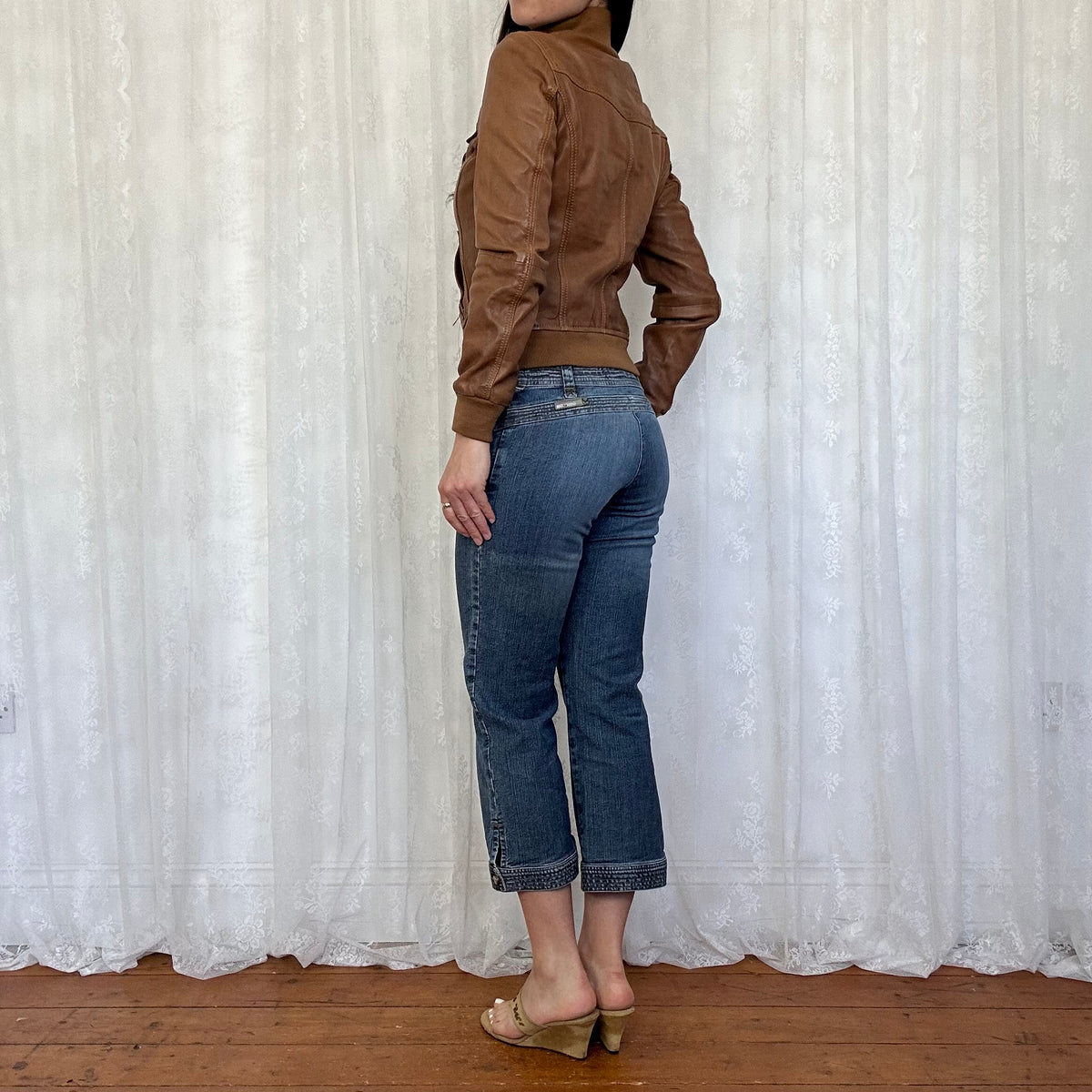 vintage 00s tan fitted leather jacket