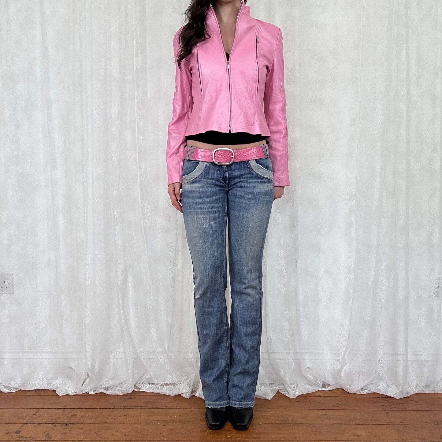 vintage 00s pink leather jacket