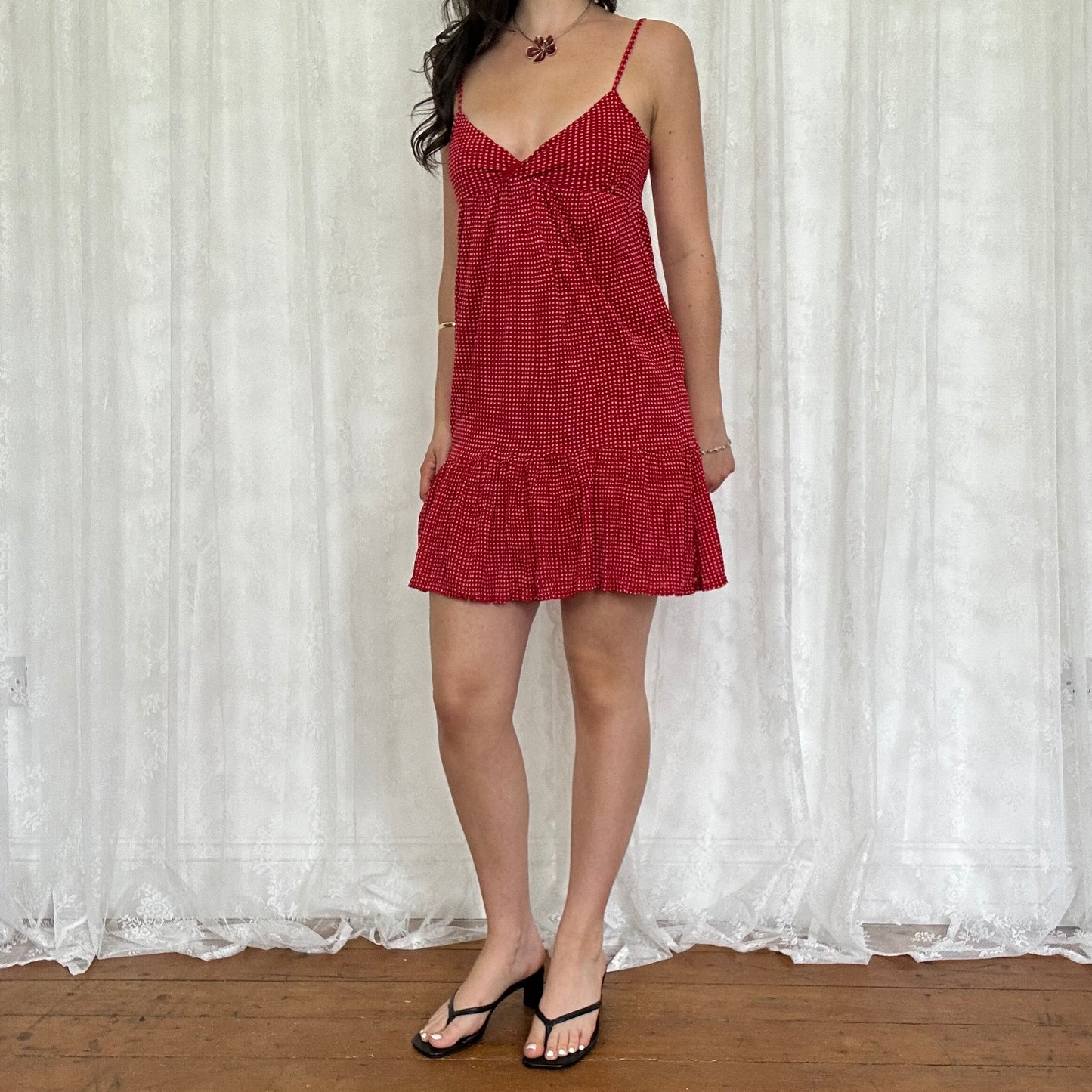 vintage 00s red polka dot babydoll dress