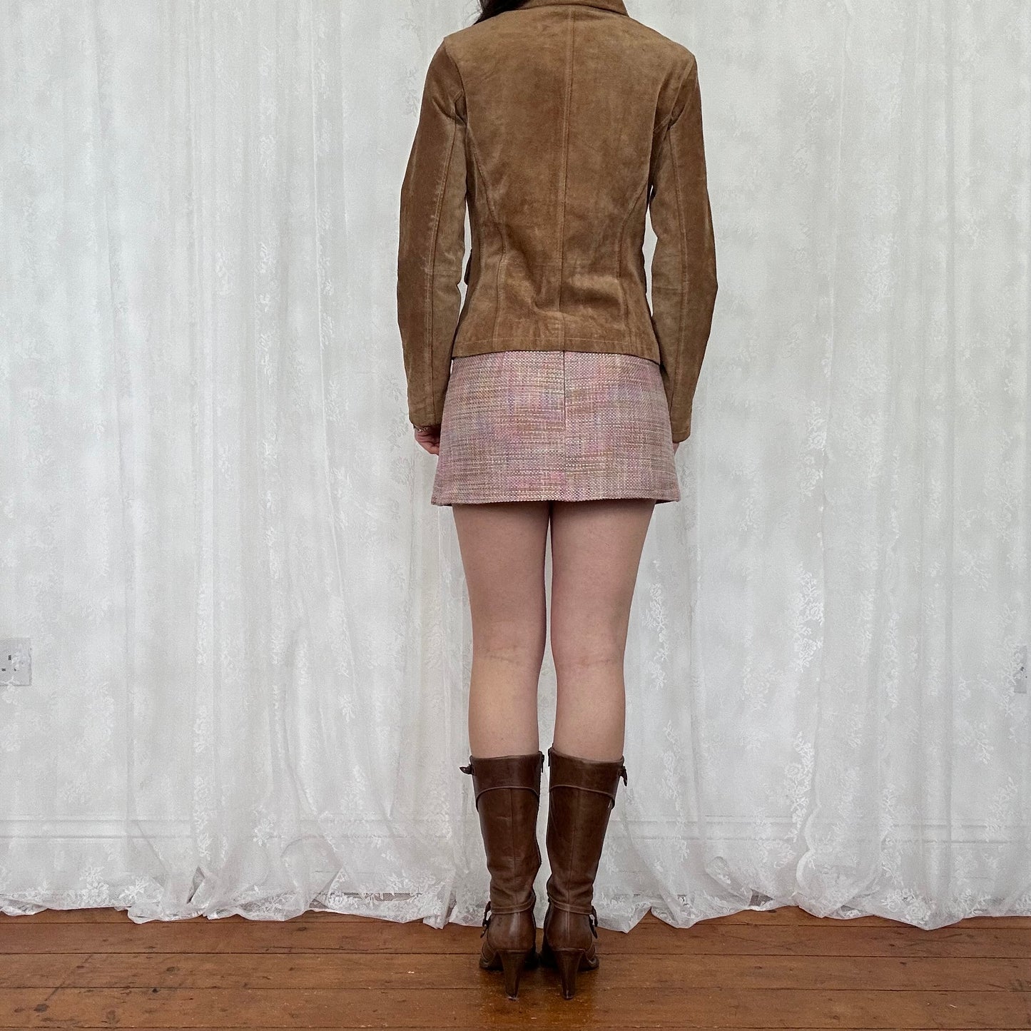 vintage 00s brown leather zip up jacket