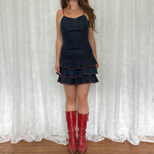 vintage 00s dark denim rara mini dress
