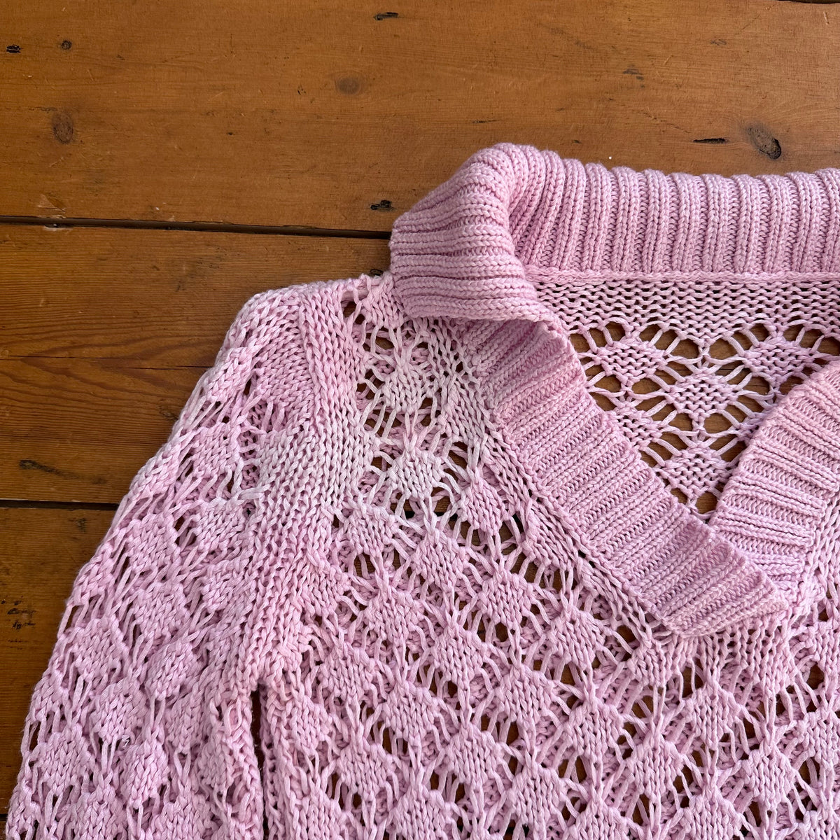 vintage 00s baby pink crochet long sleeve jumper