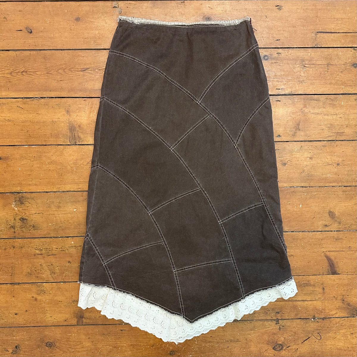 vintage 00s brown patchwork maxi skirt