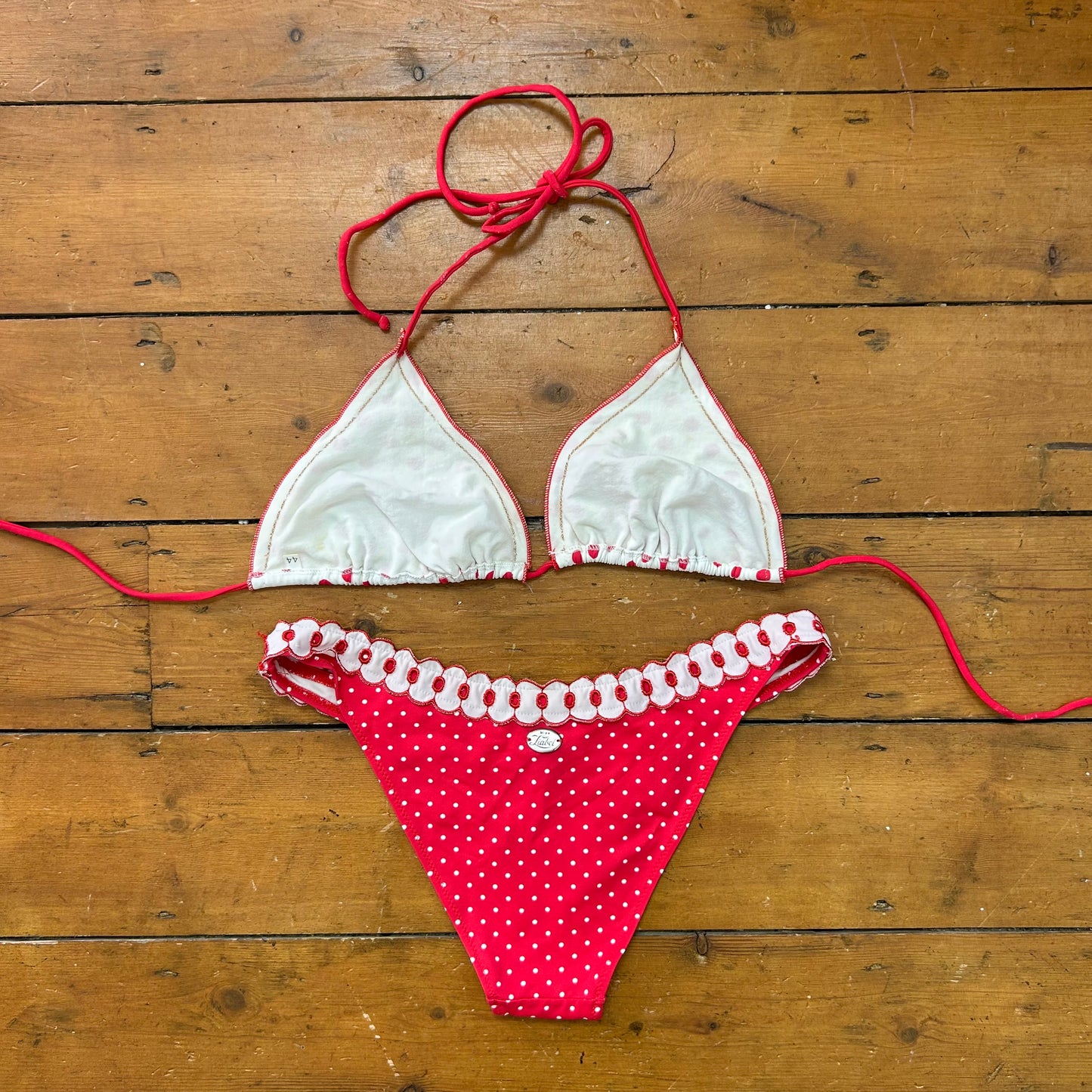 vintage 00s white and red polka dot bikini