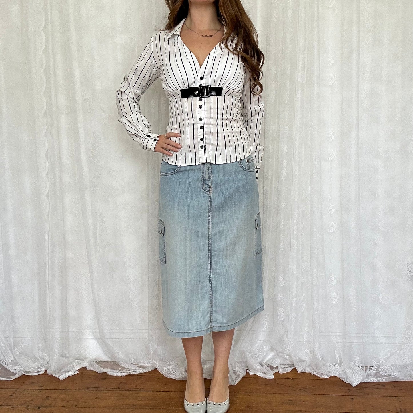 vintage 00s white pinstripe long sleeve shirt