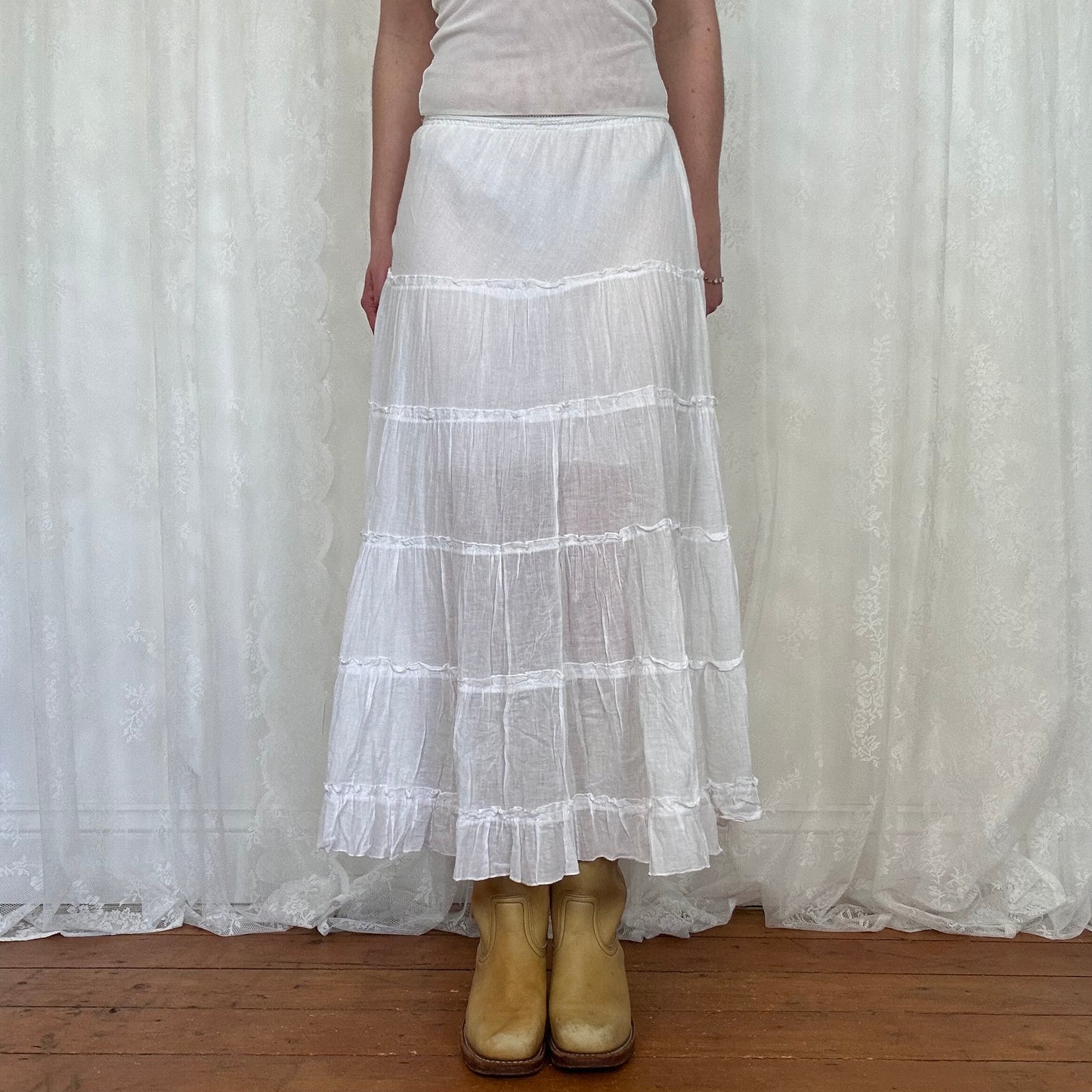 vintage 00s white tiered maxi skirt