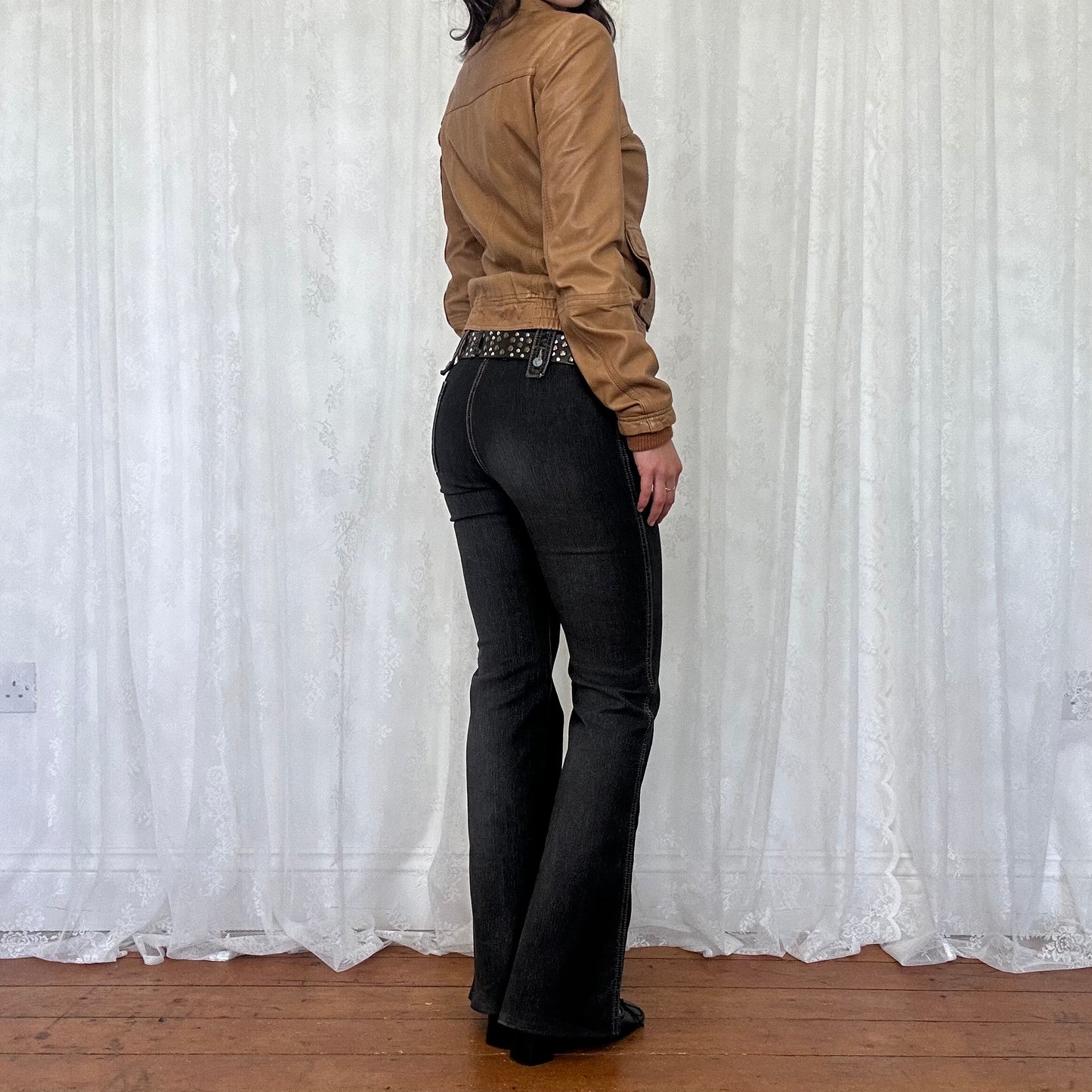 vintage 00s tan leather genuine leather biker jacket