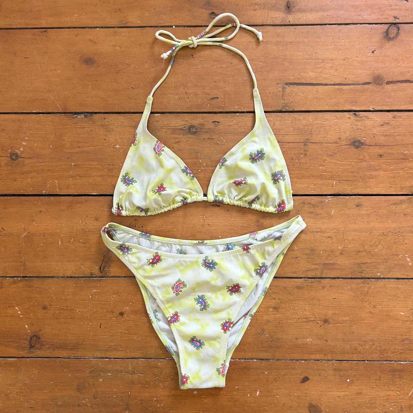 vintage 00s green paisley bikini set