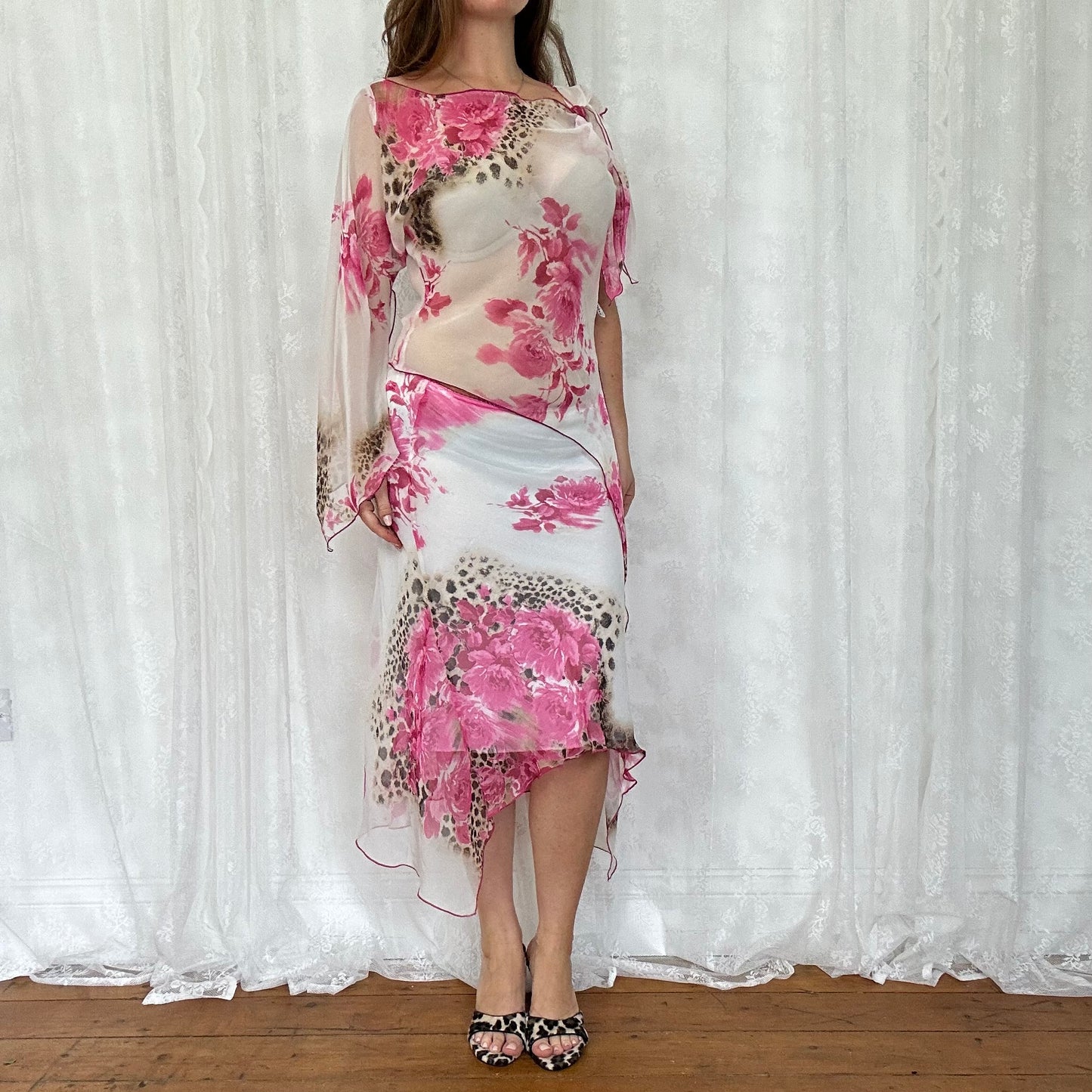 vintage 00s Morgan de toi pink flower and leopard print co ord