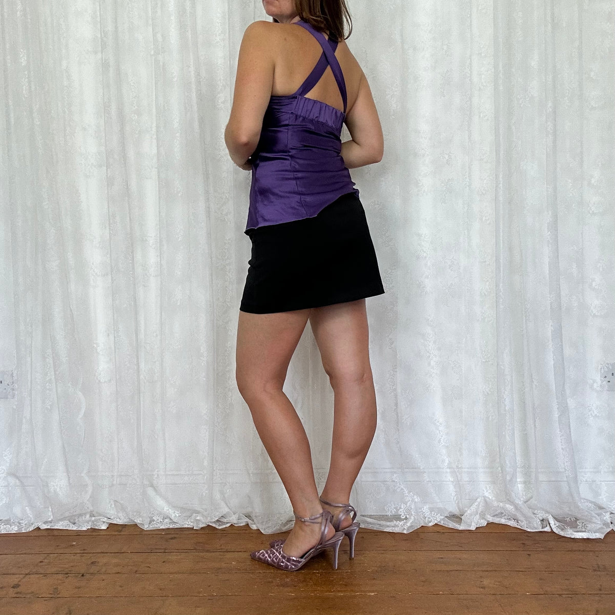 vintage 00s purple satin cross back cami