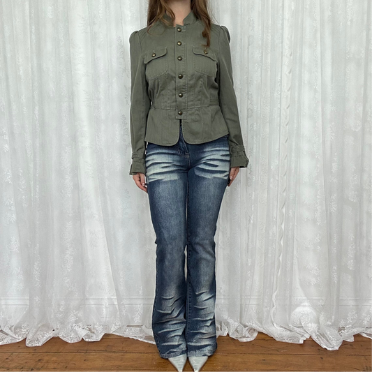 vintage 00s khaki green button down jacket