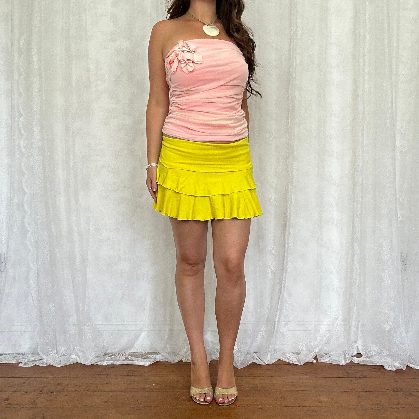 vintage 00s yellow fold over waist mini skirt