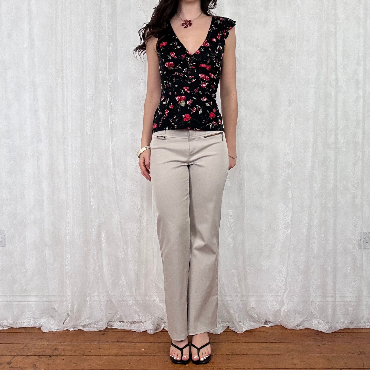 vintage 00s beige flared suit style trousers