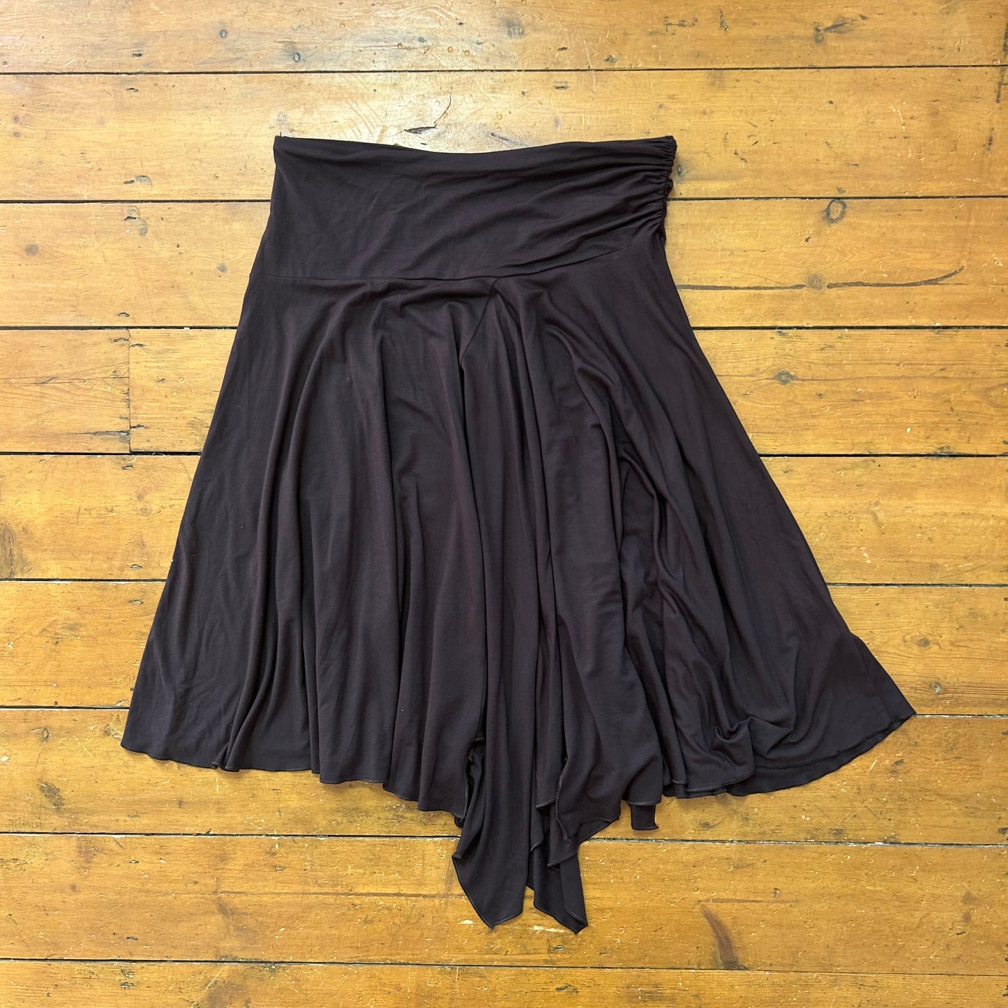 vintage 00s brown asymmetrical hem midi skirt