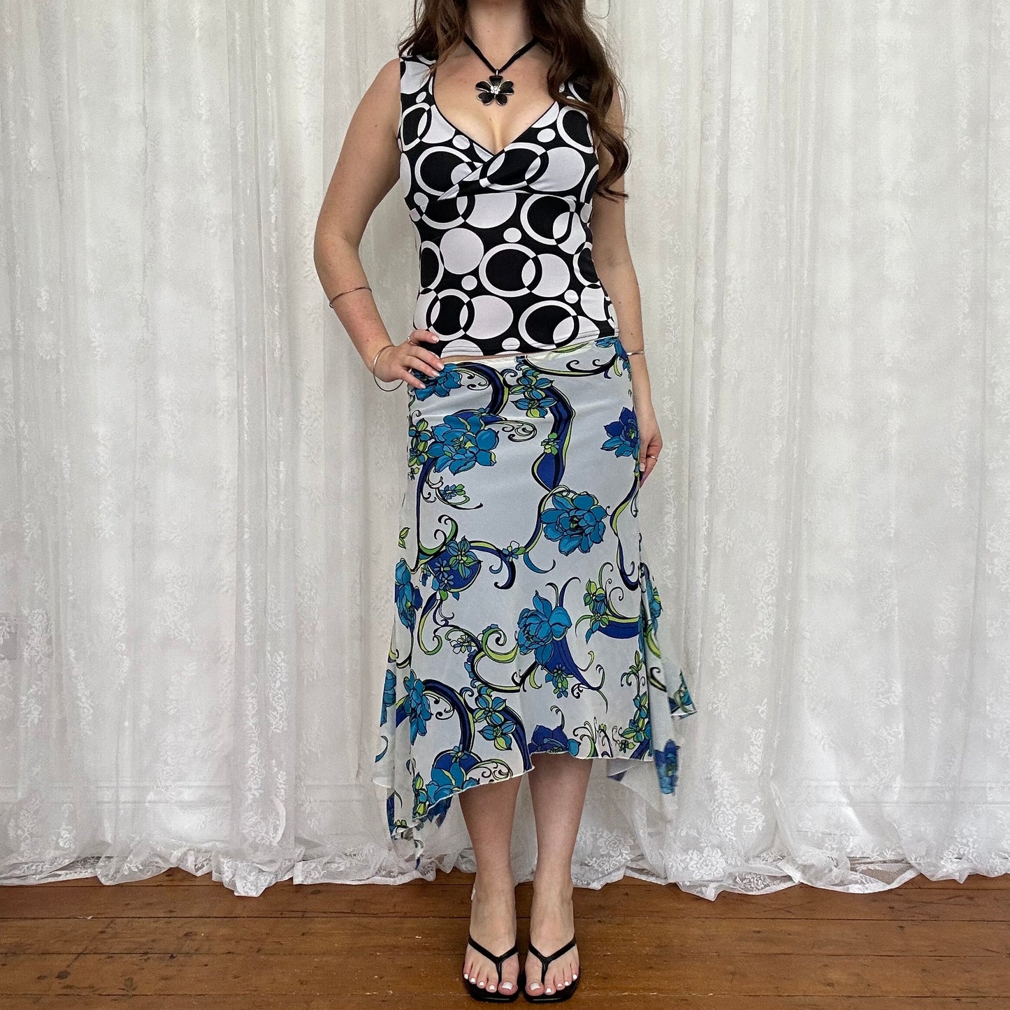 vintage 00s black and white patterned tank top