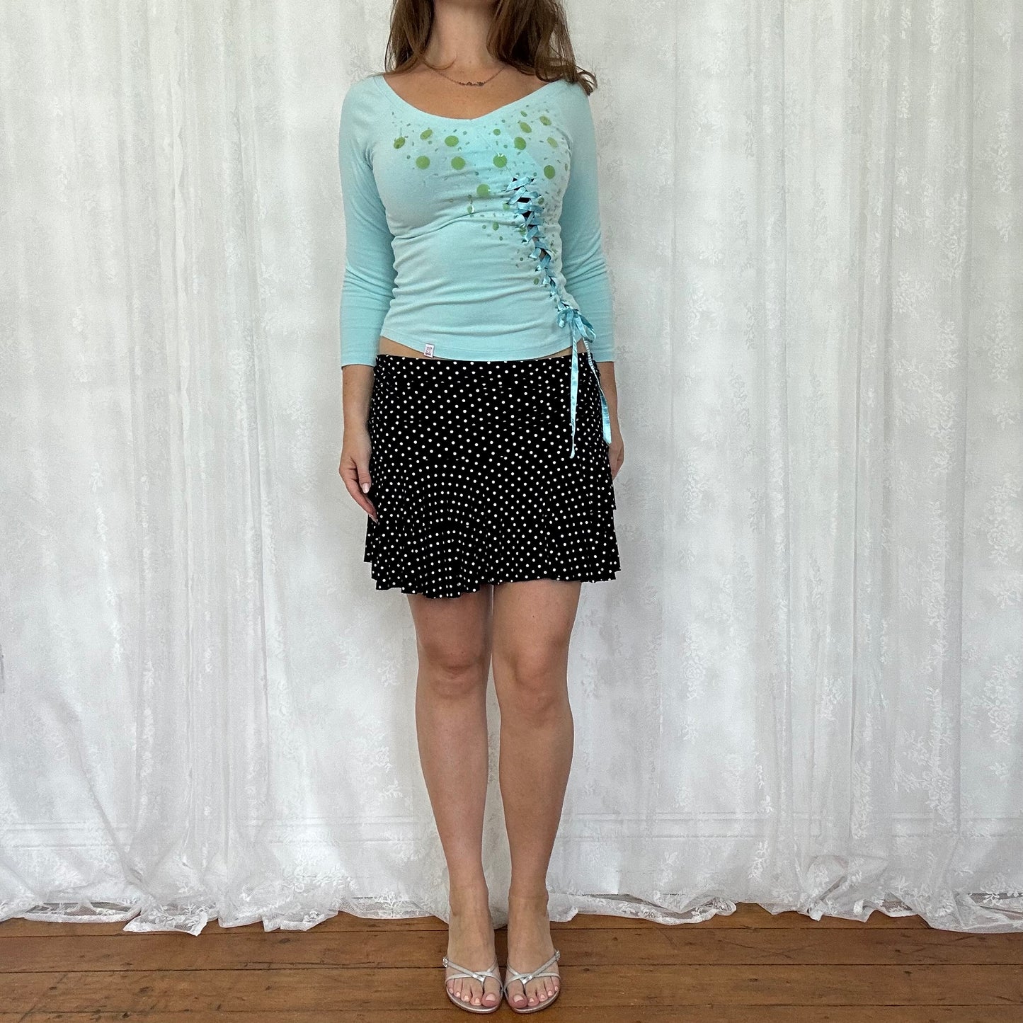 vintage 00s baby blue sequin crop sleeve top