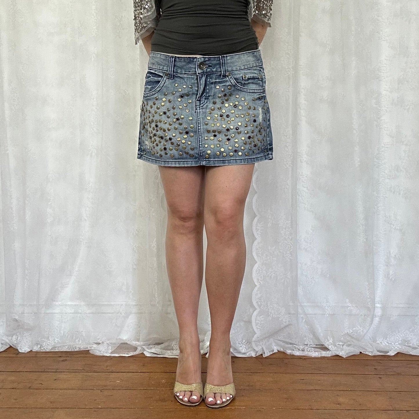 vintage 00s studded denim mini skirt