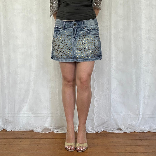 vintage 00s studded denim mini skirt