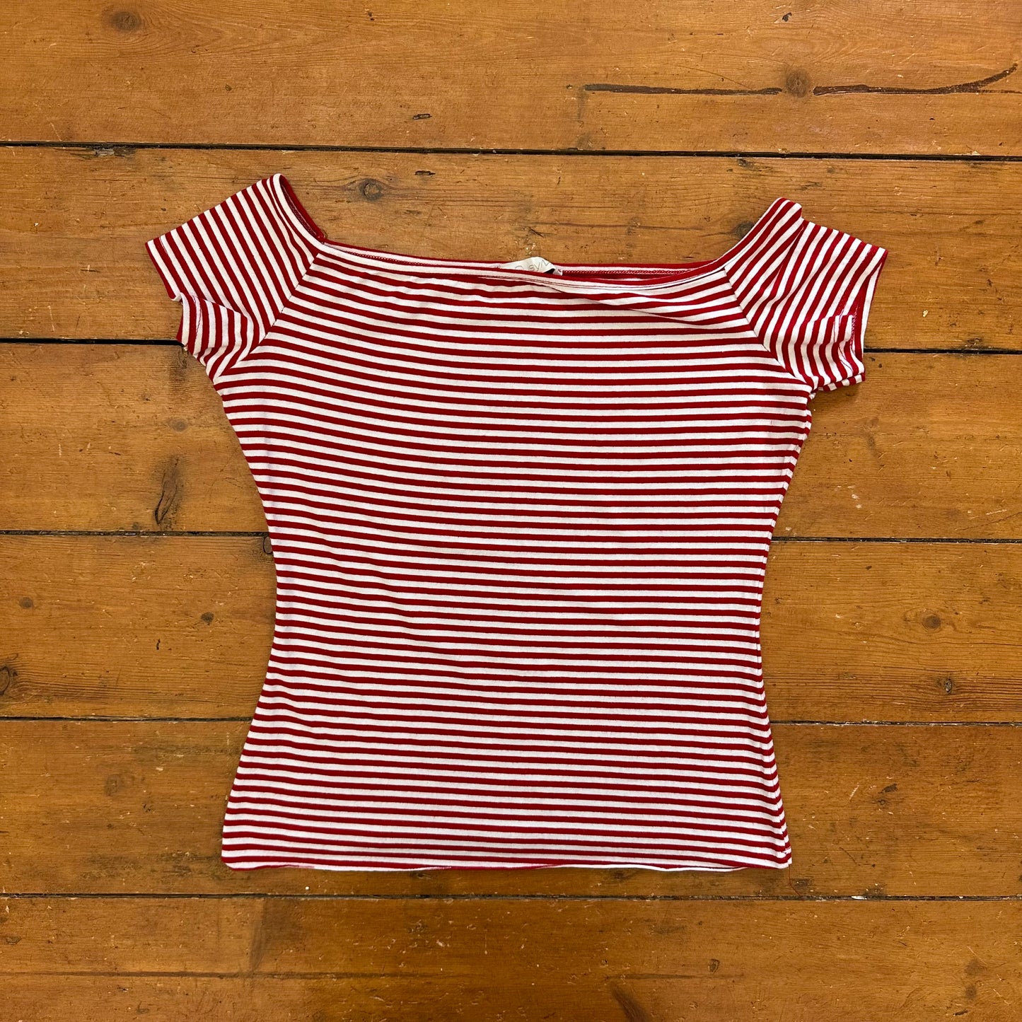 vintage 00s red and white striped off shoulder top