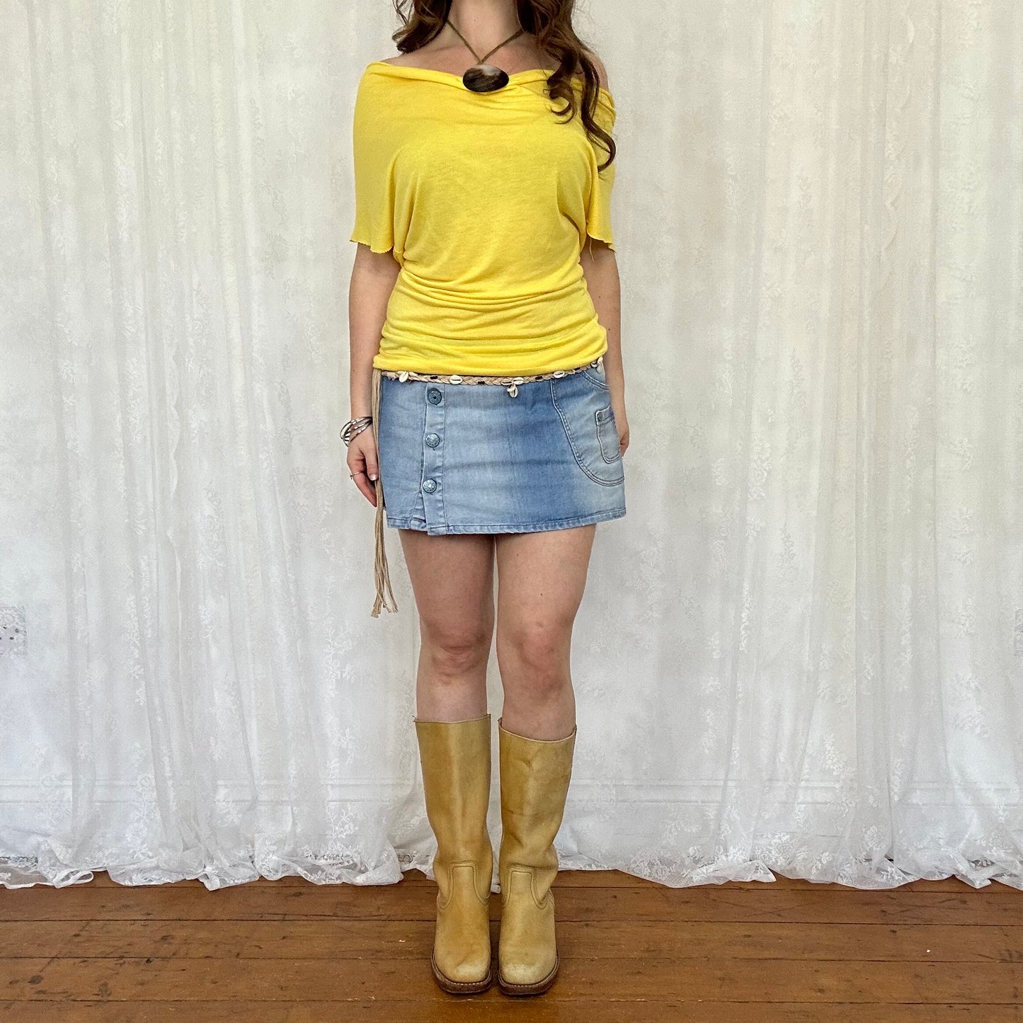 vintage 00s yellow cowl neck top