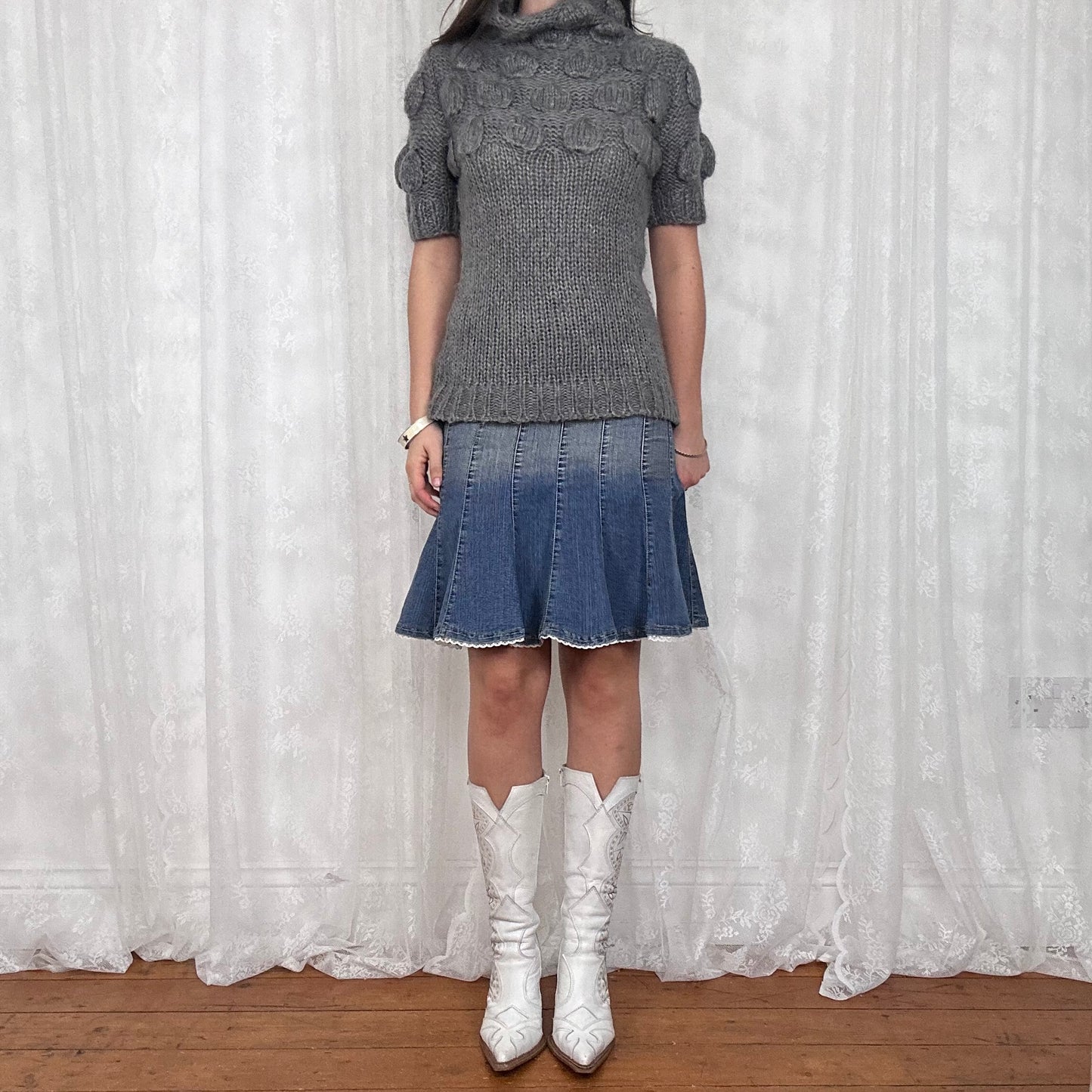 vintage 00s grey short sleeve chunky knit jumper